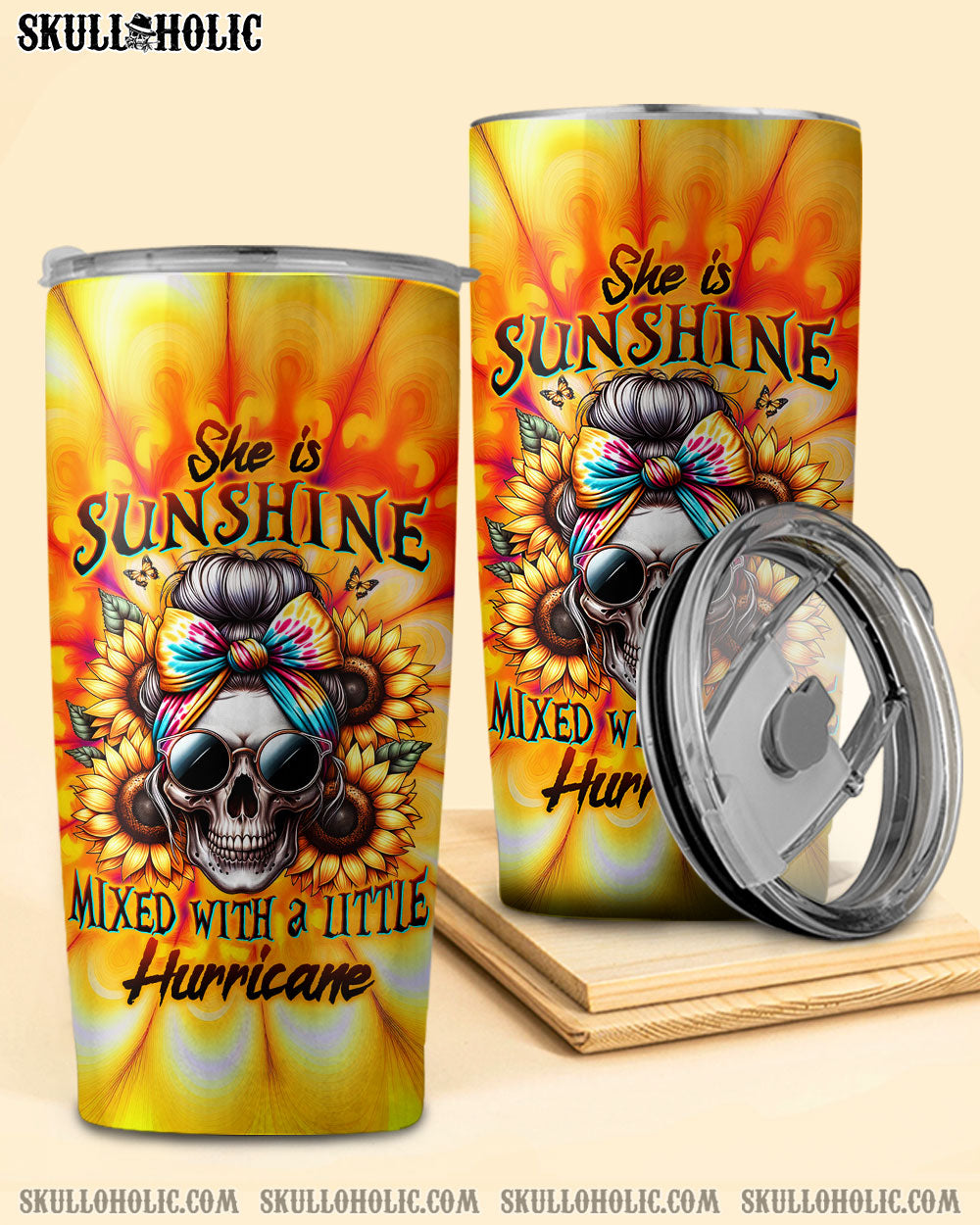 BLISSCORNERS SHE IS SUNSHINE SKULL TIE DYE TUMBLER