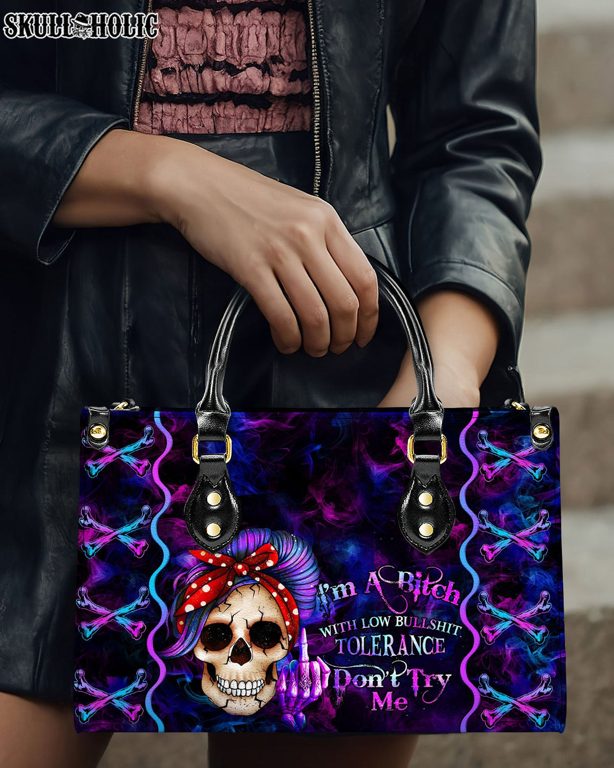 BLISSCORNERS I'M A B DON'T TRY ME LEATHER HANDBAG
