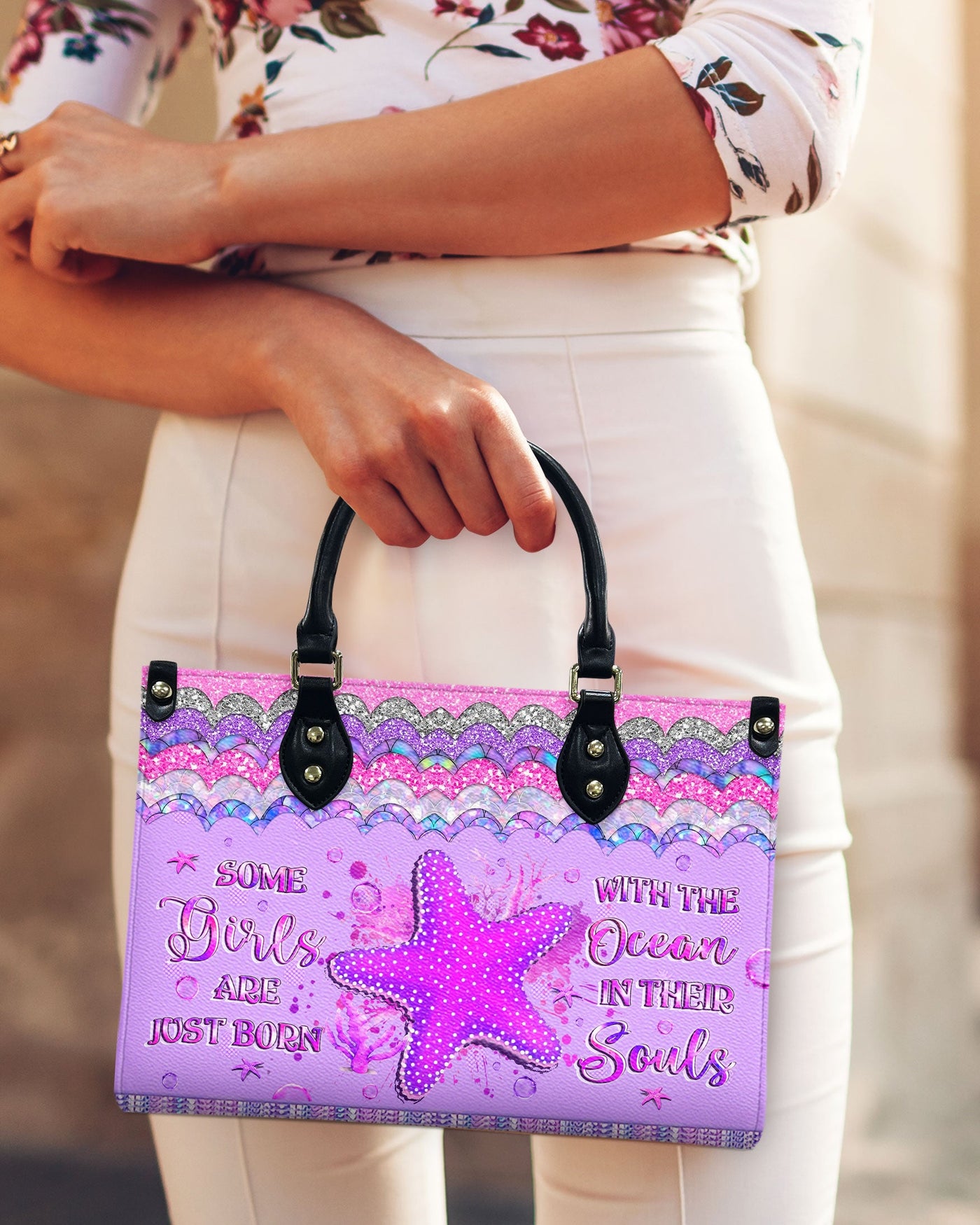 BLISSCORNERS SOME GIRLS ARE JUST BORN STARFISH LEATHER HANDBAG