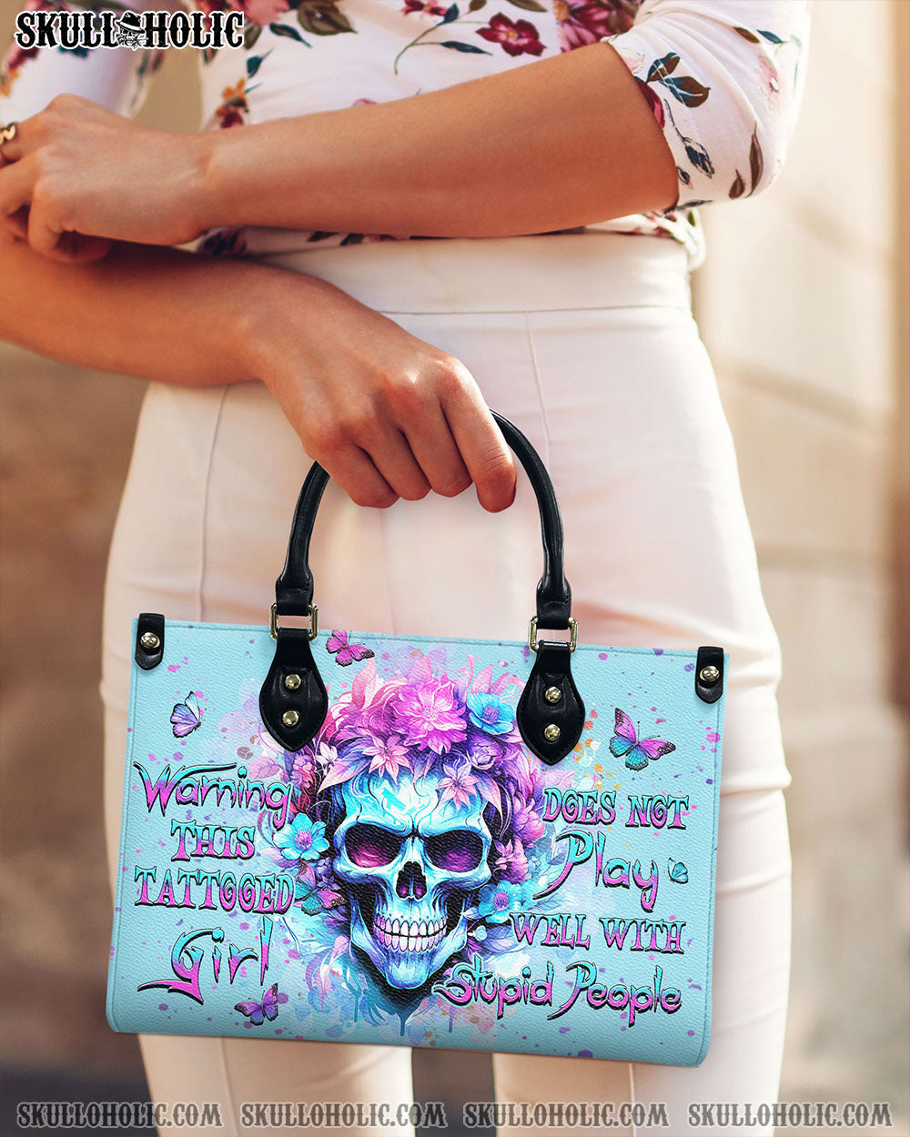 BLISSCORNERS WARNING THIS TATTOOED GIRL LEATHER HANDBAG