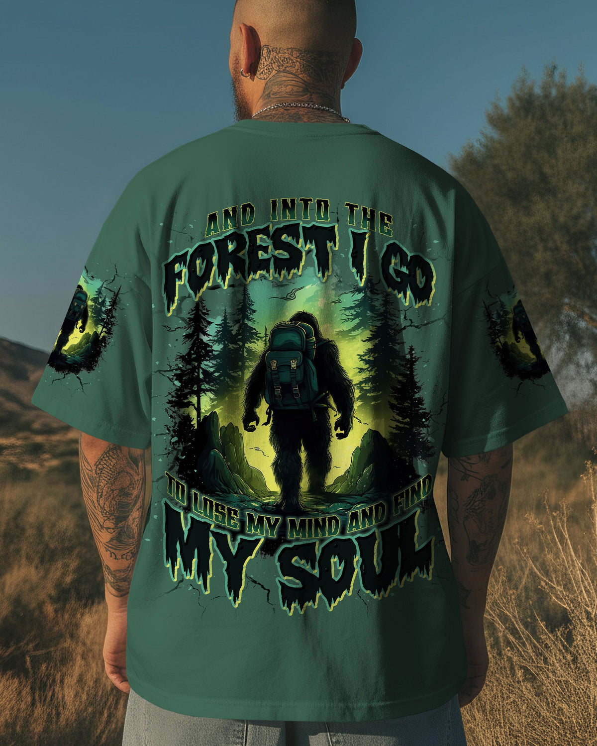 BLISSCORNERS AND INTO THE FOREST I GO BIGFOOT ALL OVER PRINT