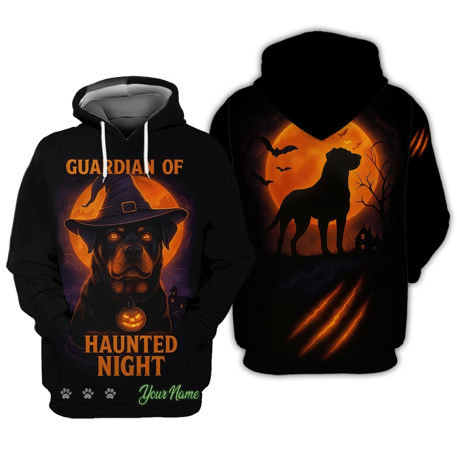Blisscorners Personalized Rottweiler Halloween T-Shirt - Guardian of Haunted Night