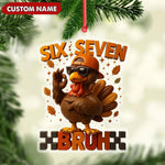 Blisscorners Personalized Six Seven Bruh Turkey Christmas Ornament, Custom Name Trend 67 Cool Turkey with Sunglasses, Funny Christmas Tree Decoration