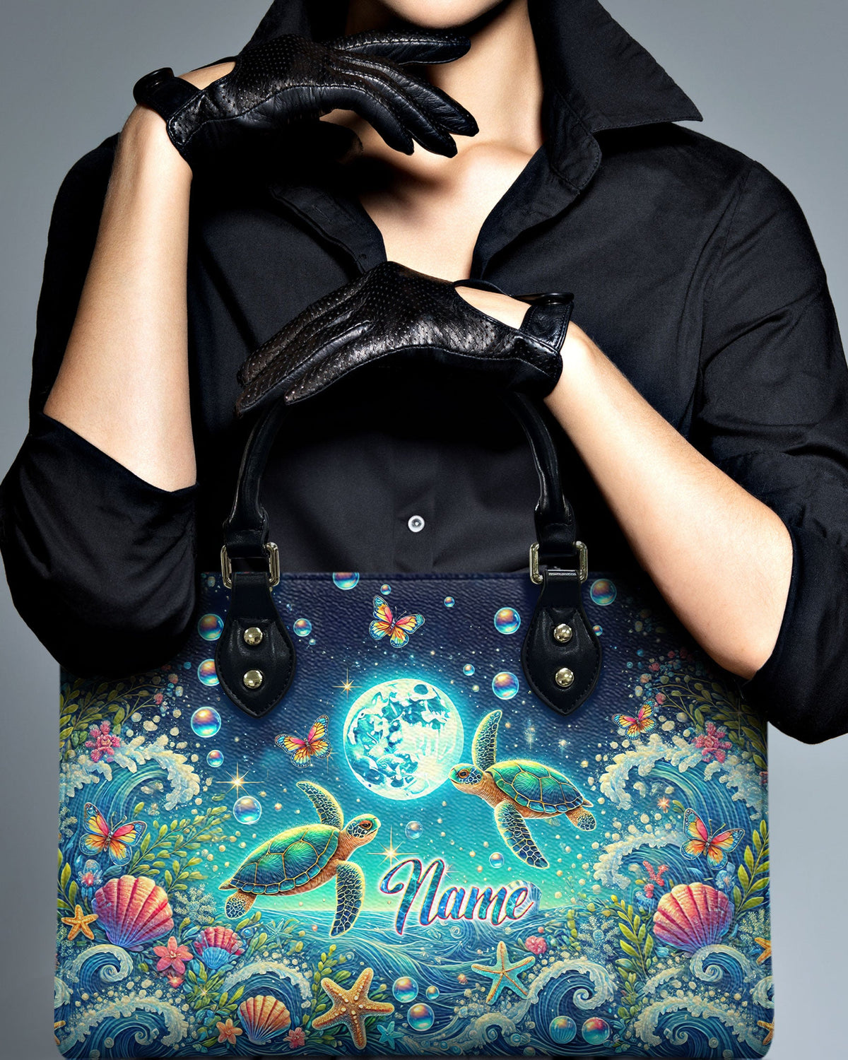 BLISSCORNERS SEA TURTLE MOON LEATHER HANDBAG