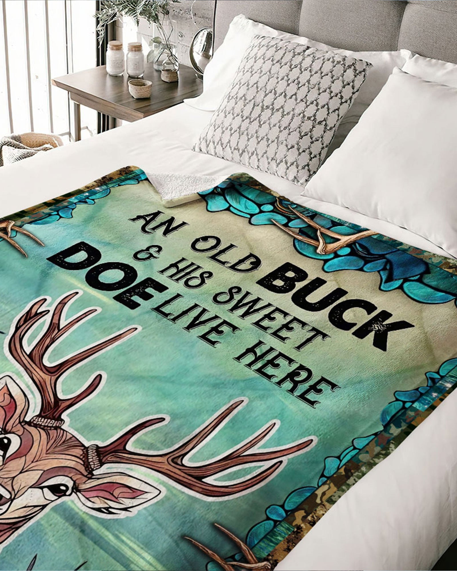 BLISSCORNERS PERSONALIZED LIVE HERE COUPLE DEER FLEECE BLANKET