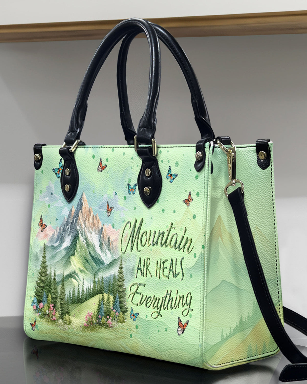BLISSCORNERS MOUNTAIN AIR HEALS EVERYTHING LEATHER HANDBAG