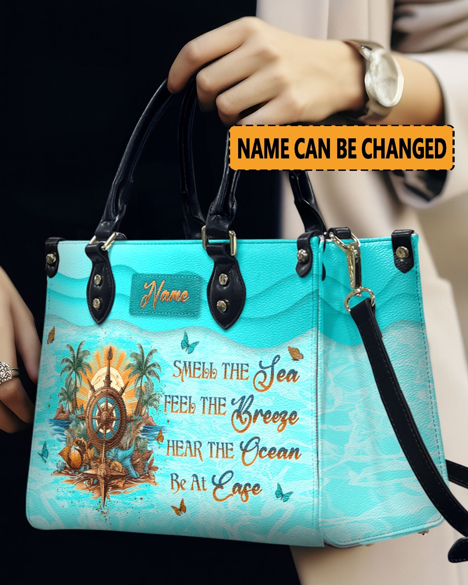 BLISSCORNERS SMELL THE SEA FEEL THE BREEZE LEATHER HANDBAG