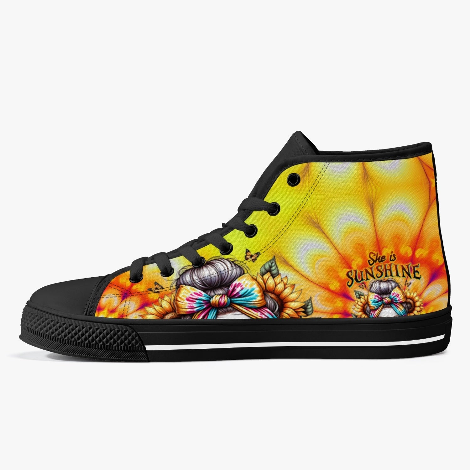 BLISSCORNERS SHE IS SUNSHINE SKULL TIE DYE HIGH TOP CANVAS SHOES