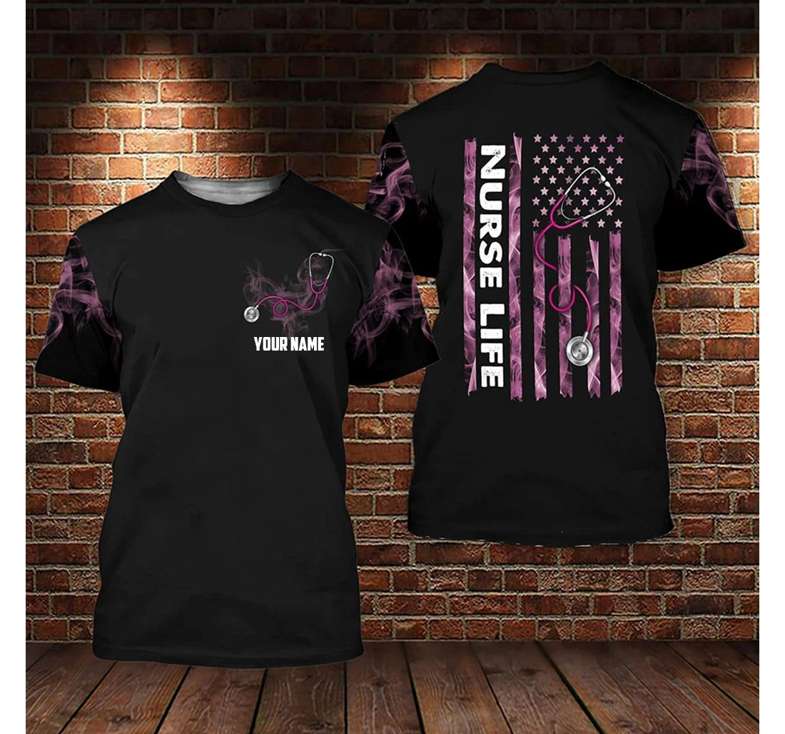 Blisscorners Personalized Us Nurse Life Smoke Flag 3D All Over Printed, Custom Name Nurse Shirt