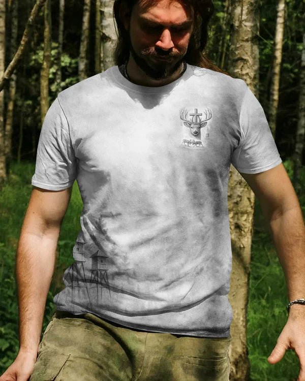 Blisscorners I've Got Hunting In My Veins And Jesus In My Heart Grey Shirt, Personalized Hunting 3D Shirt