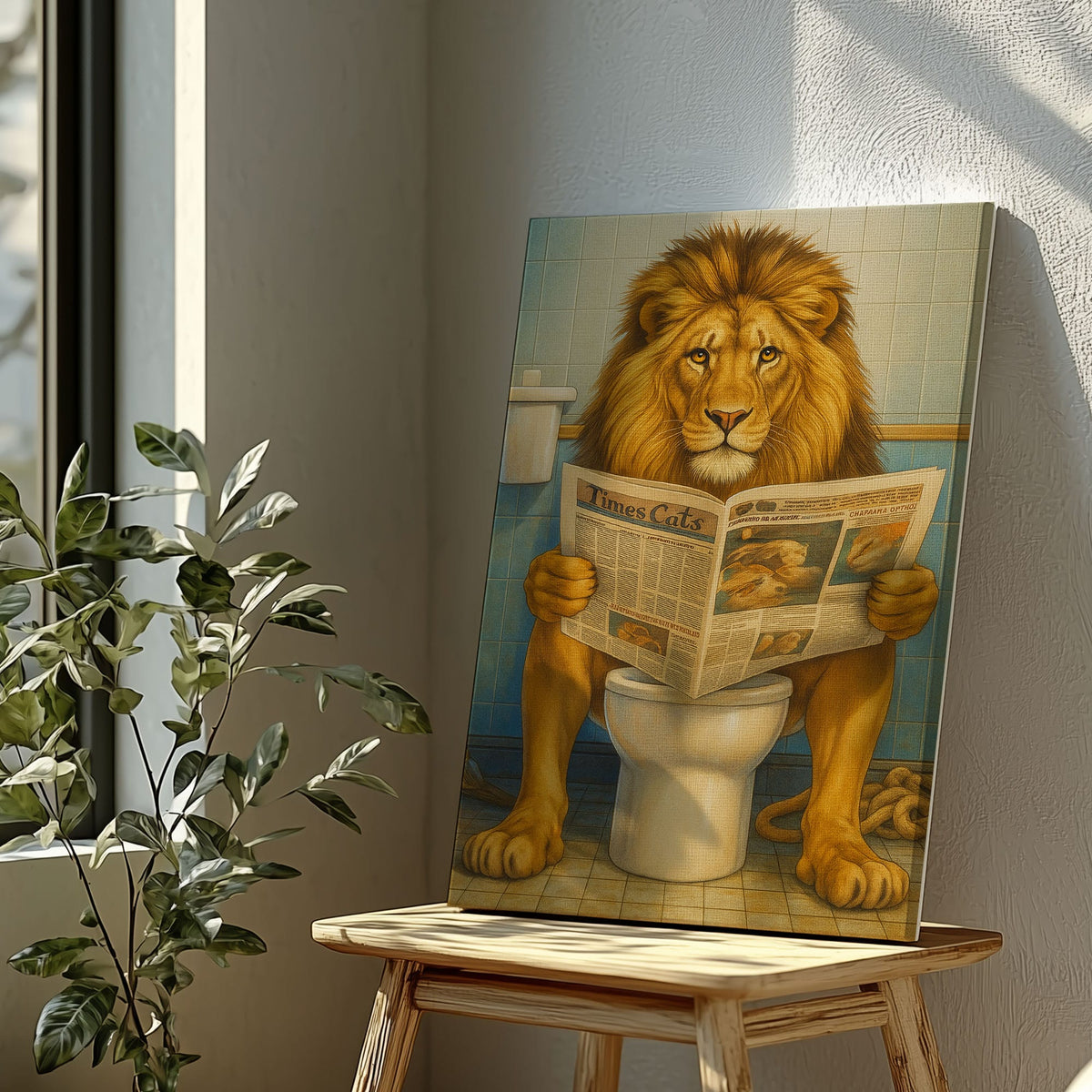 Blisscorners Funny Lion  Bath Canvas Wall Art Rustic Bathroom Decor for Cabin LM2611
