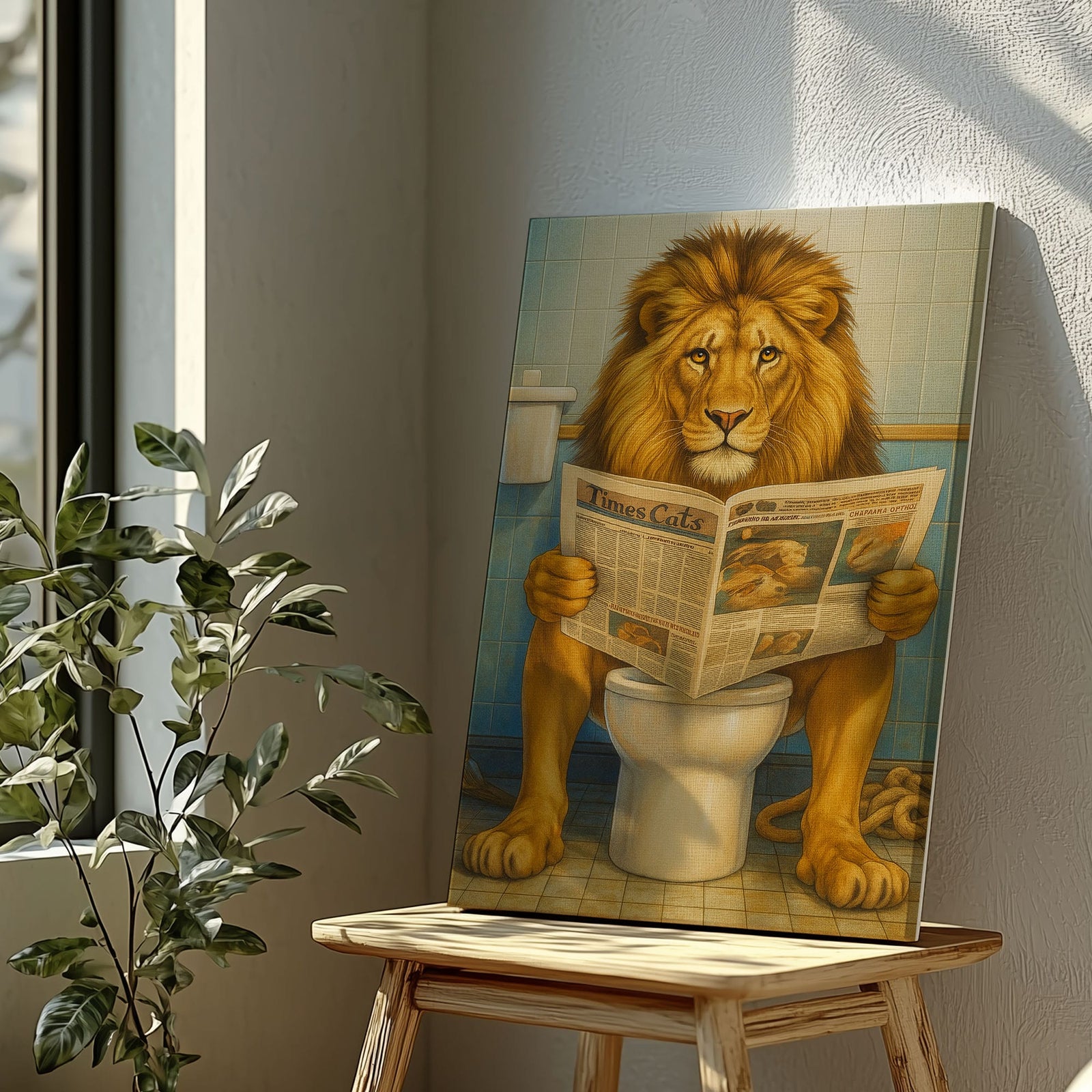 Blisscorners Funny Lion  Bath Canvas Wall Art Rustic Bathroom Decor for Cabin LM2611