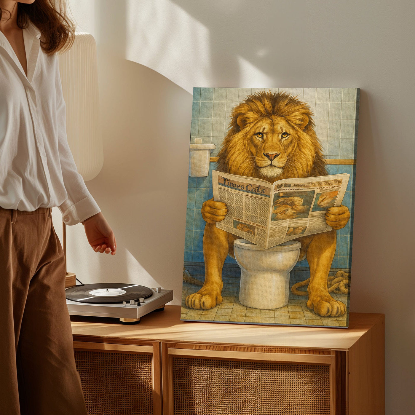 Blisscorners Funny Lion  Bath Canvas Wall Art Rustic Bathroom Decor for Cabin LM2611