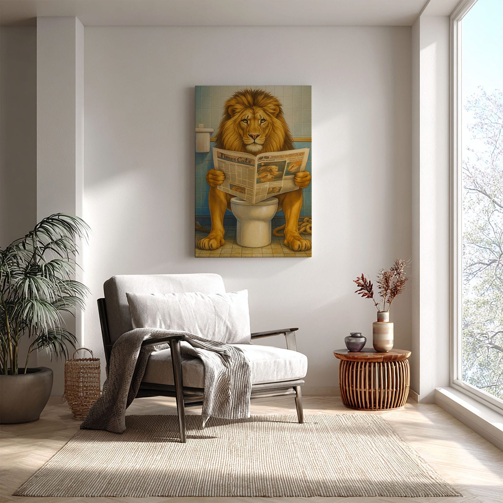 Blisscorners Funny Lion  Bath Canvas Wall Art Rustic Bathroom Decor for Cabin LM2611