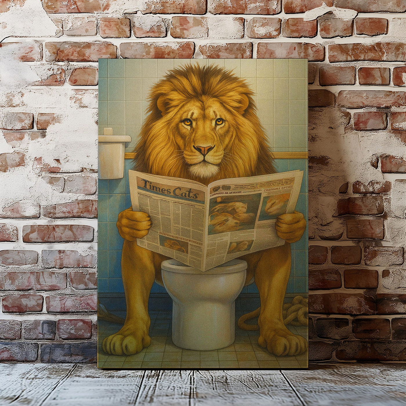 Blisscorners Funny Lion  Bath Canvas Wall Art Rustic Bathroom Decor for Cabin LM2611