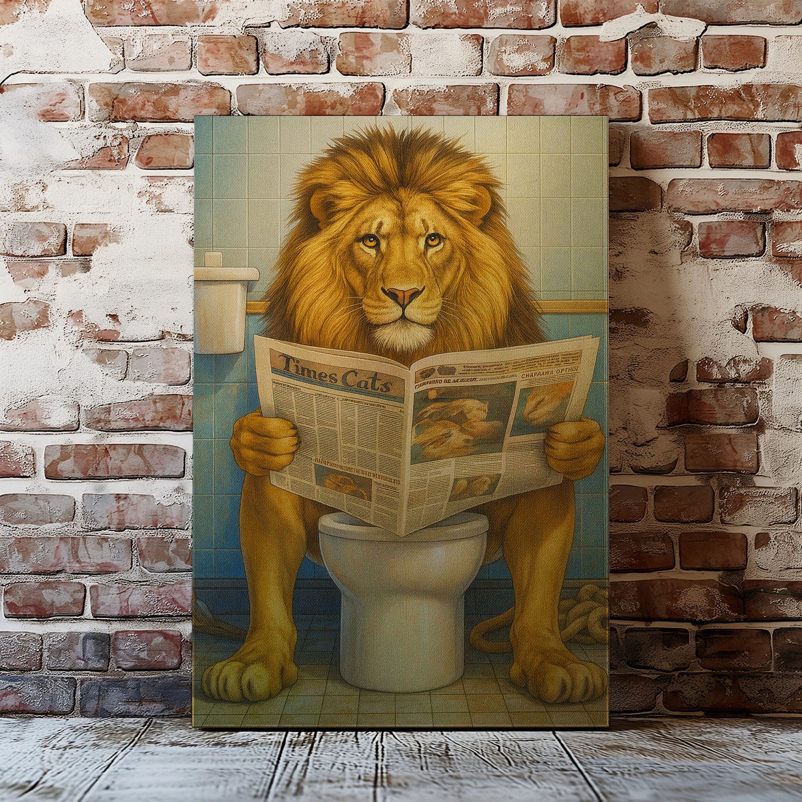Blisscorners Funny Lion  Bath Canvas Wall Art Rustic Bathroom Decor for Cabin LM2611