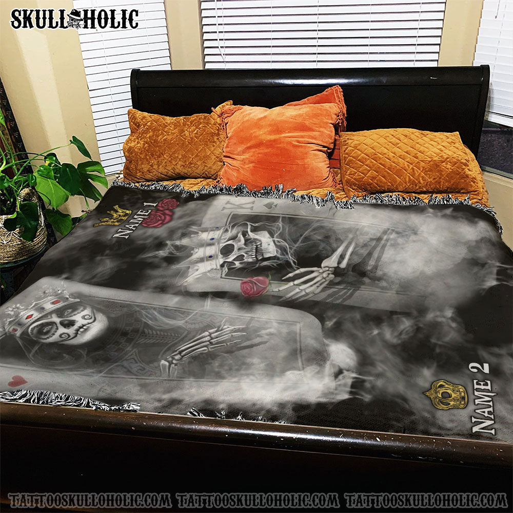 BLISSCORNERS PERSONALIZED KING QUEEN COUPLE WOVEN & FLEECE BLANKET