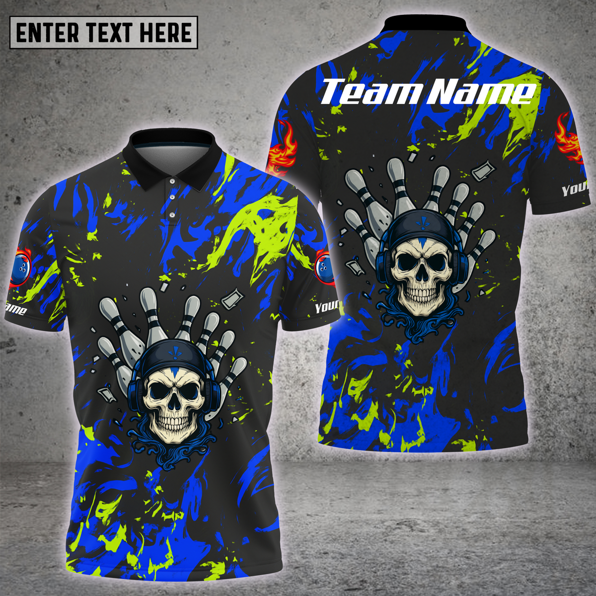 Blisscorners Skull Bowling Hand Neon Splash Multioptions Personalized Name, Team Name Unisex 3D Shirt (4 Colors)