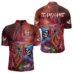 Blisscorners Death Skeleton Red Galaxy Funny Dart Shirts For Men Custom Darts Jerseys Outfit, Darts Gifts LM154
