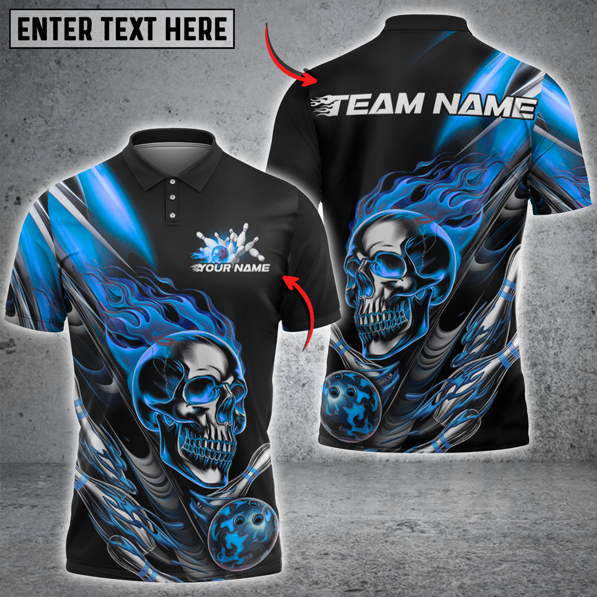 Blisscorners Bowling Flaming Skull with Bowling Ball Multicolor Customized Name, Team Name 3D Shirts