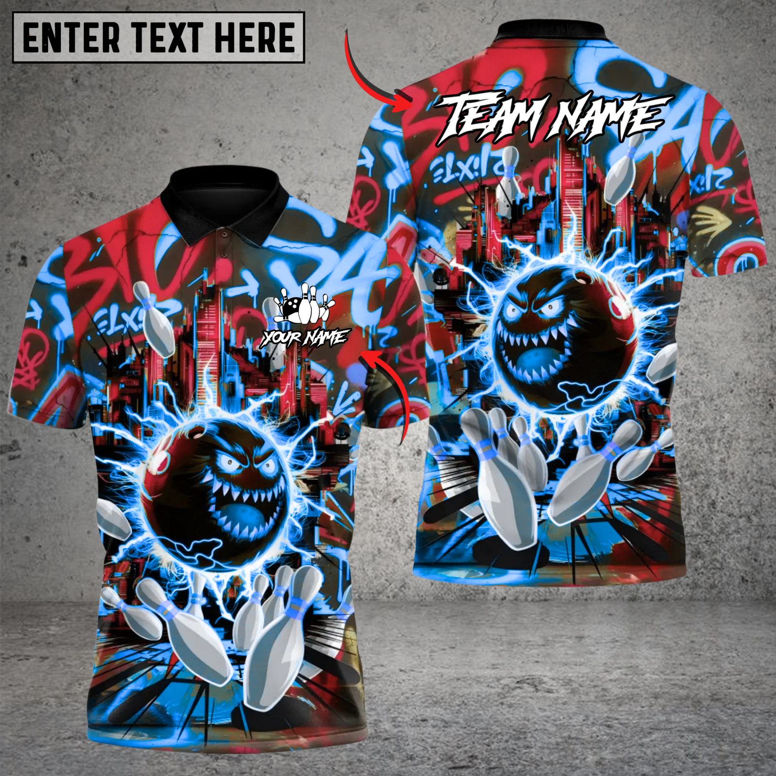 Blisscorners Neon Beast Bowling Multicolor Customized Name, Team Name 3D Shirts