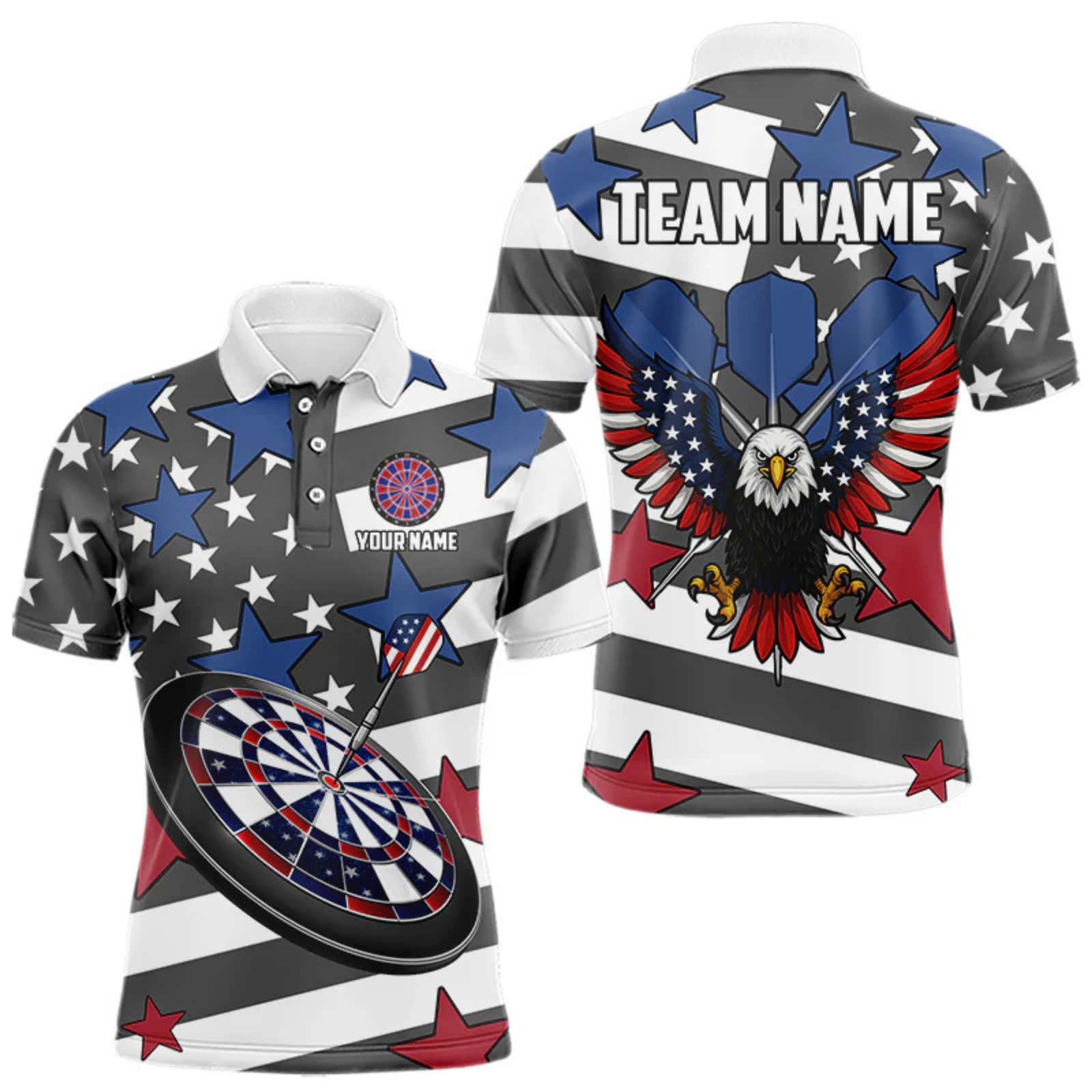 Blisscorners Patriotic American Flag Eagle Dart Shirts For Men Custom Darts Jerseys Team Polo & 1/4 Zip  LM154
