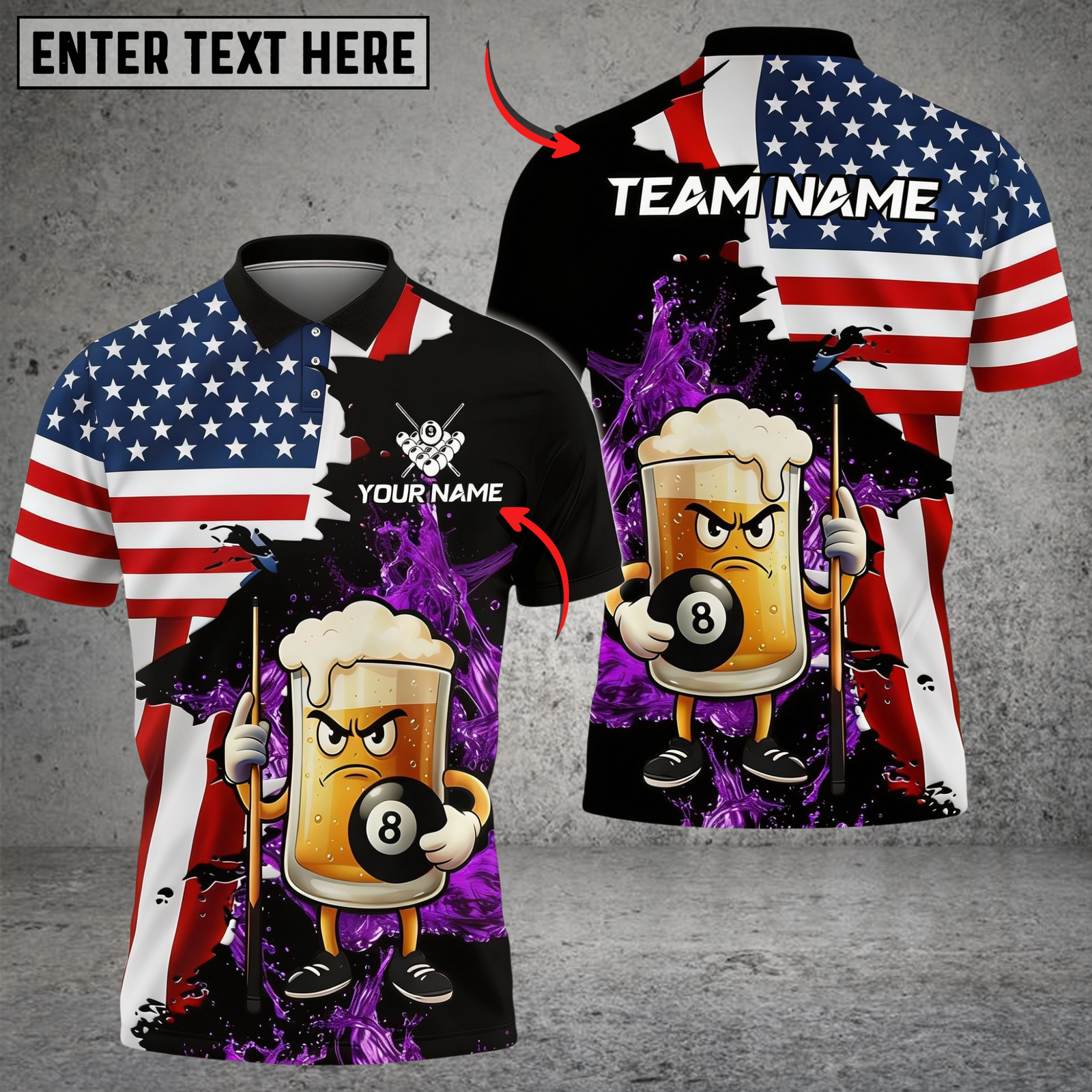 Blisscorners Billiards Ball 8 Grumpy Beer Mug American Flag Customized Name, Team Name 3D Shirt (4 Colors)