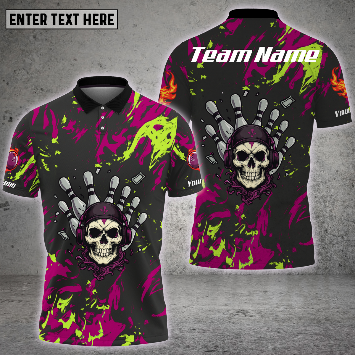 Blisscorners Skull Bowling Hand Neon Splash Multioptions Personalized Name, Team Name Unisex 3D Shirt (4 Colors)
