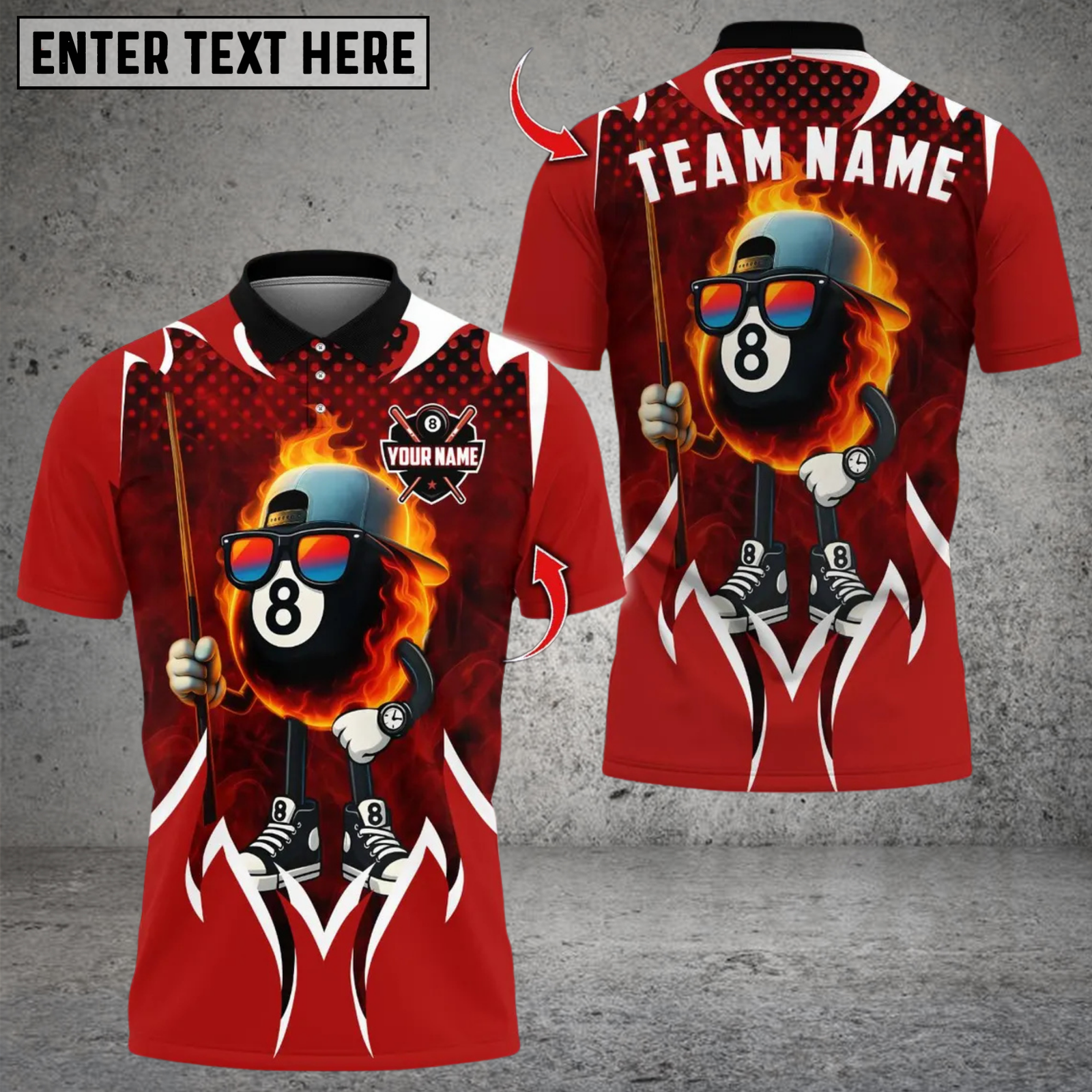 Blisscorners Billiard Flaming Cool 8 Ball Multicolor Customized Name, Team Name 3D Shirt