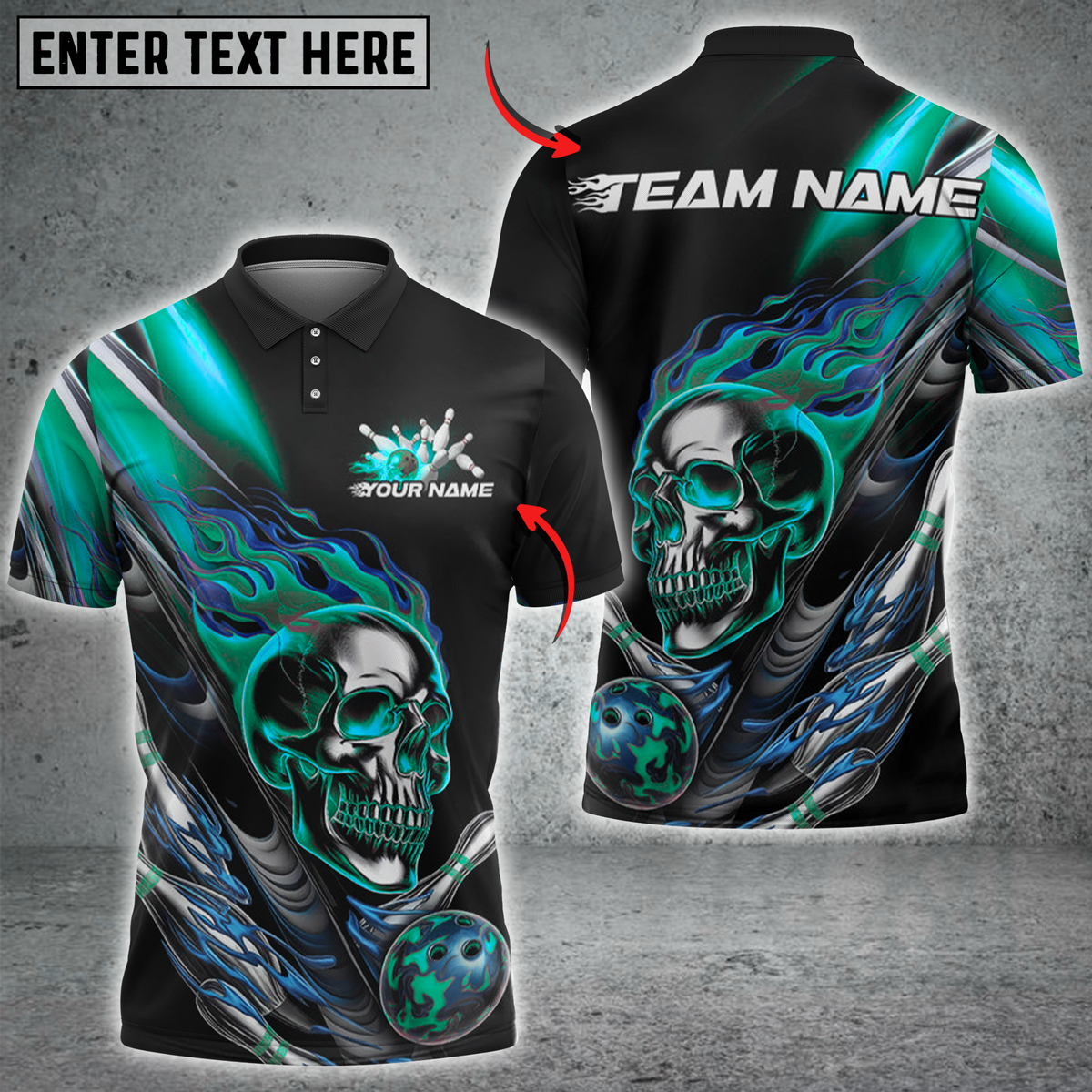Blisscorners Bowling Flaming Skull with Bowling Ball Multicolor Customized Name, Team Name 3D Shirts