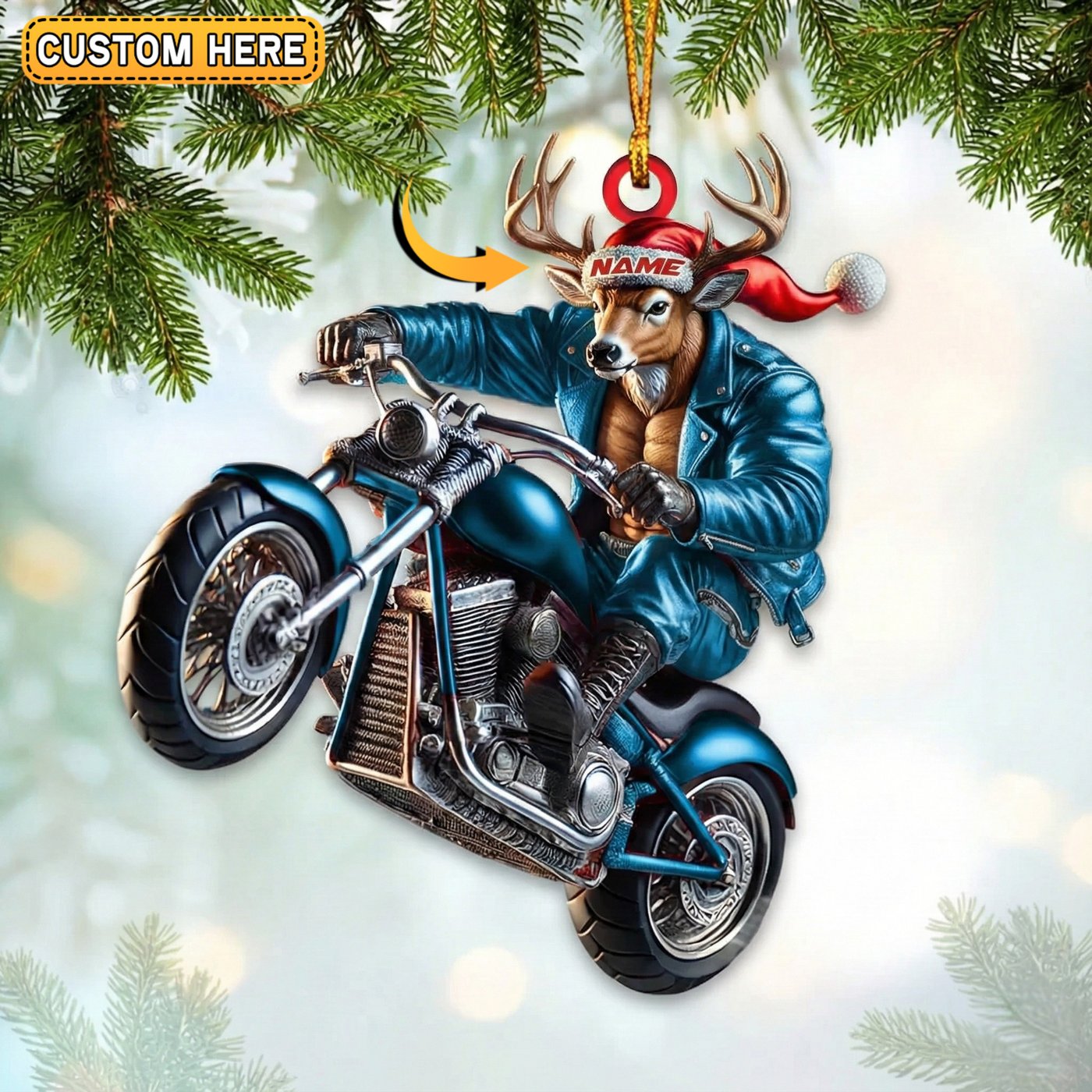 Blisscorners Personalized Motorcycle Rider Deer Hunting Acrylic Christmas Ornament And Keychain Custom Gift For Hunters 2D Flat