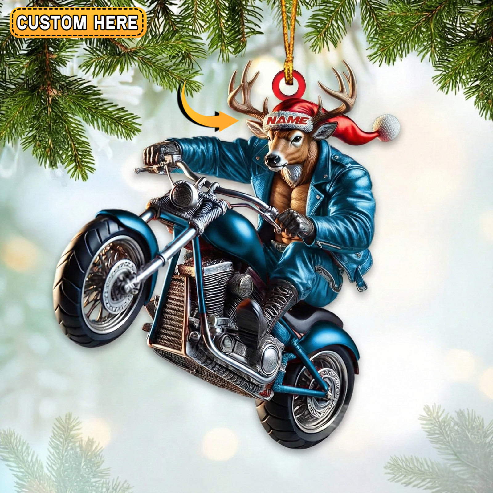 Blisscorners Personalized Motorcycle Rider Deer Hunting Acrylic Christmas Ornament And Keychain Custom Gift For Hunters 2D Flat