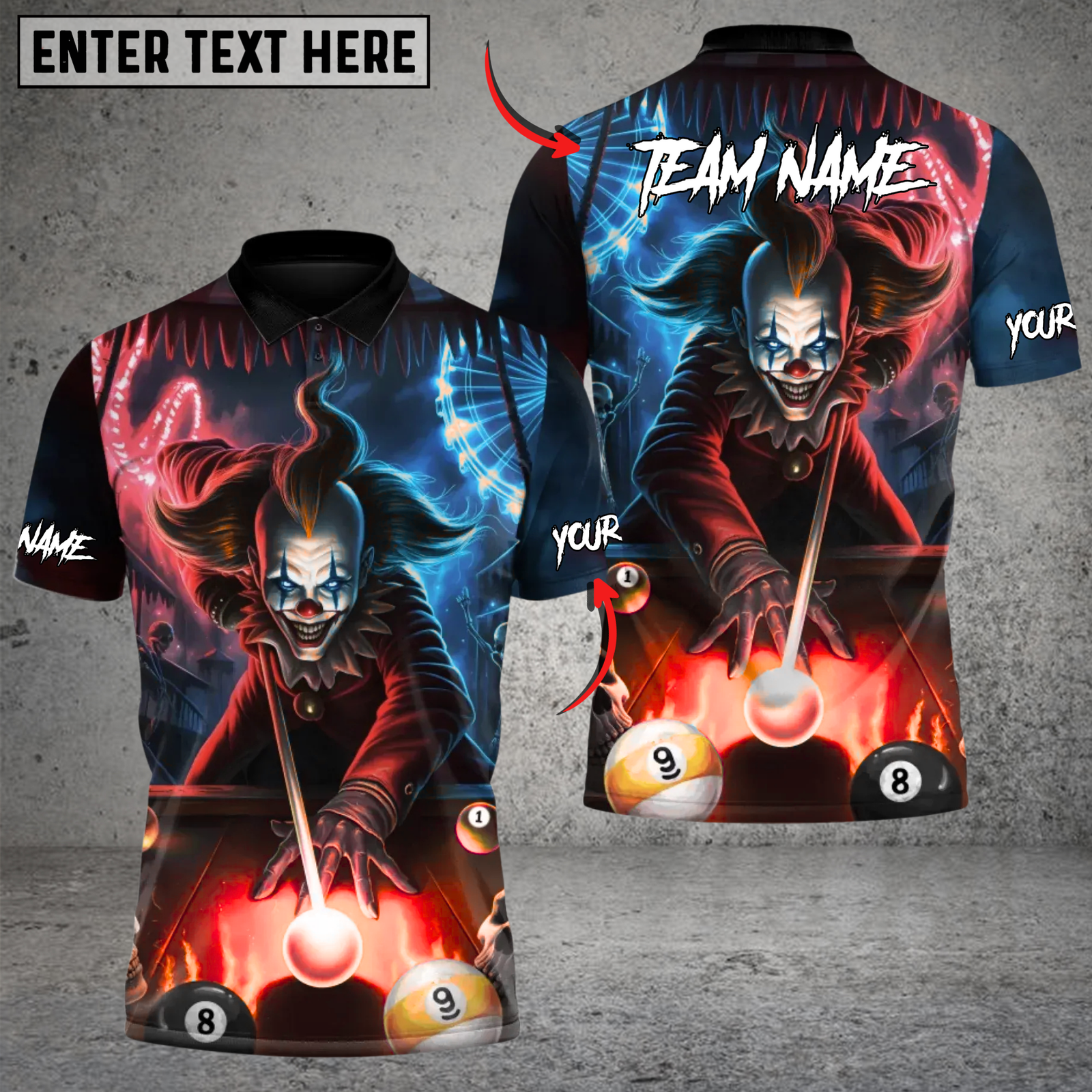 Blisscorners Billiard Neon Killer Joker Multicolor Customized Name, Team Name 3D Shirt