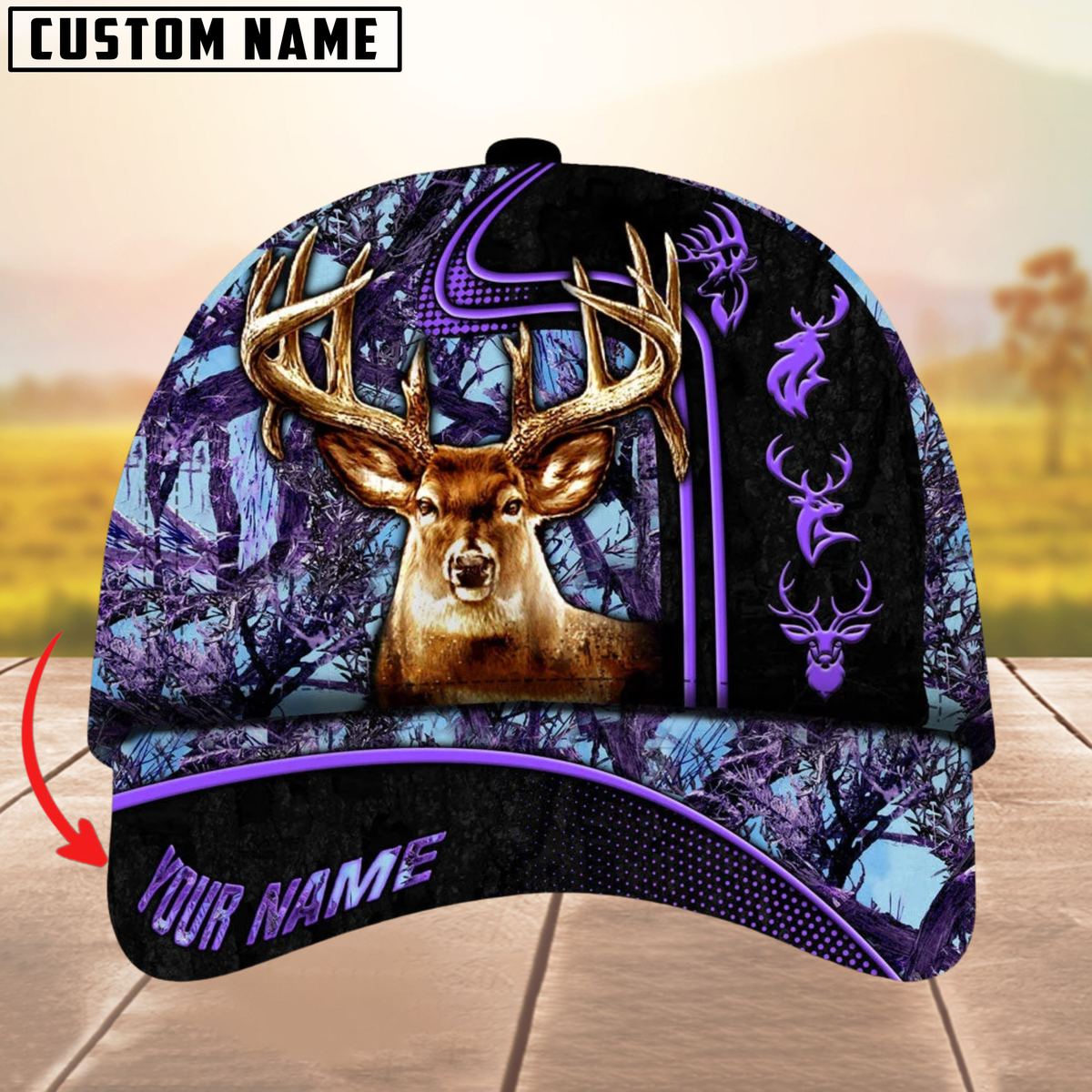 Blisscorners Beautiful Deer Hunting Version 2 Camouflage Pattern Multicolor Personalized Name 3D Cap