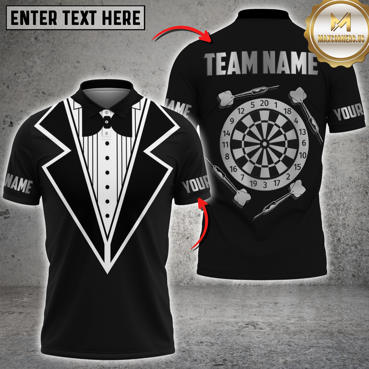 Blisscorners Darts Tuxedo Triple Dartboard Black Personalized Name 3D Unisex Shirt