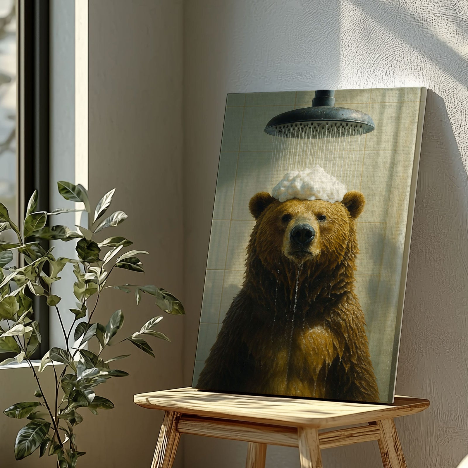 Blisscorners Funny Bear Shower Wall Art Cute Bear Bathroom Decor LM2611