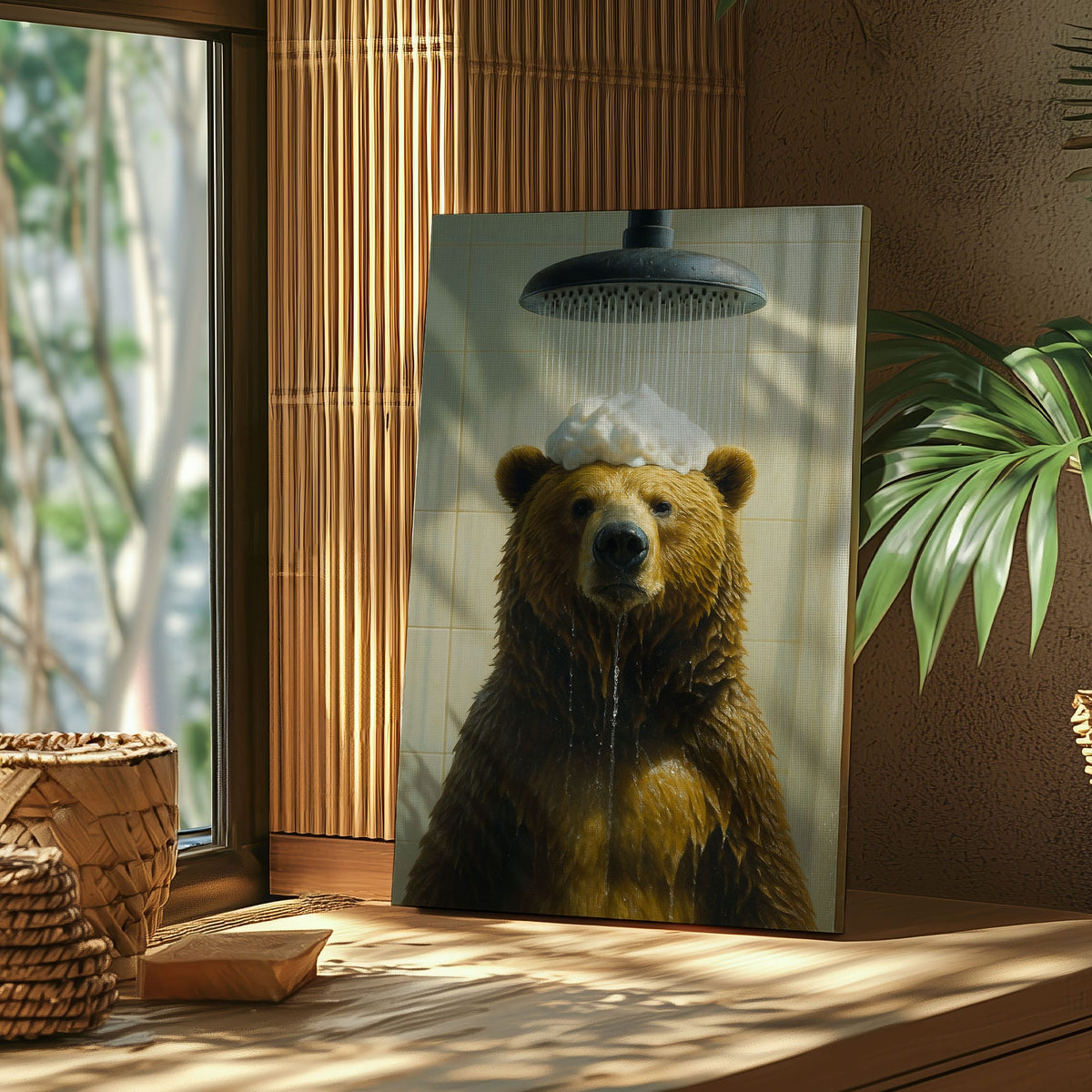 Blisscorners Funny Bear Shower Wall Art Cute Bear Bathroom Decor LM2611