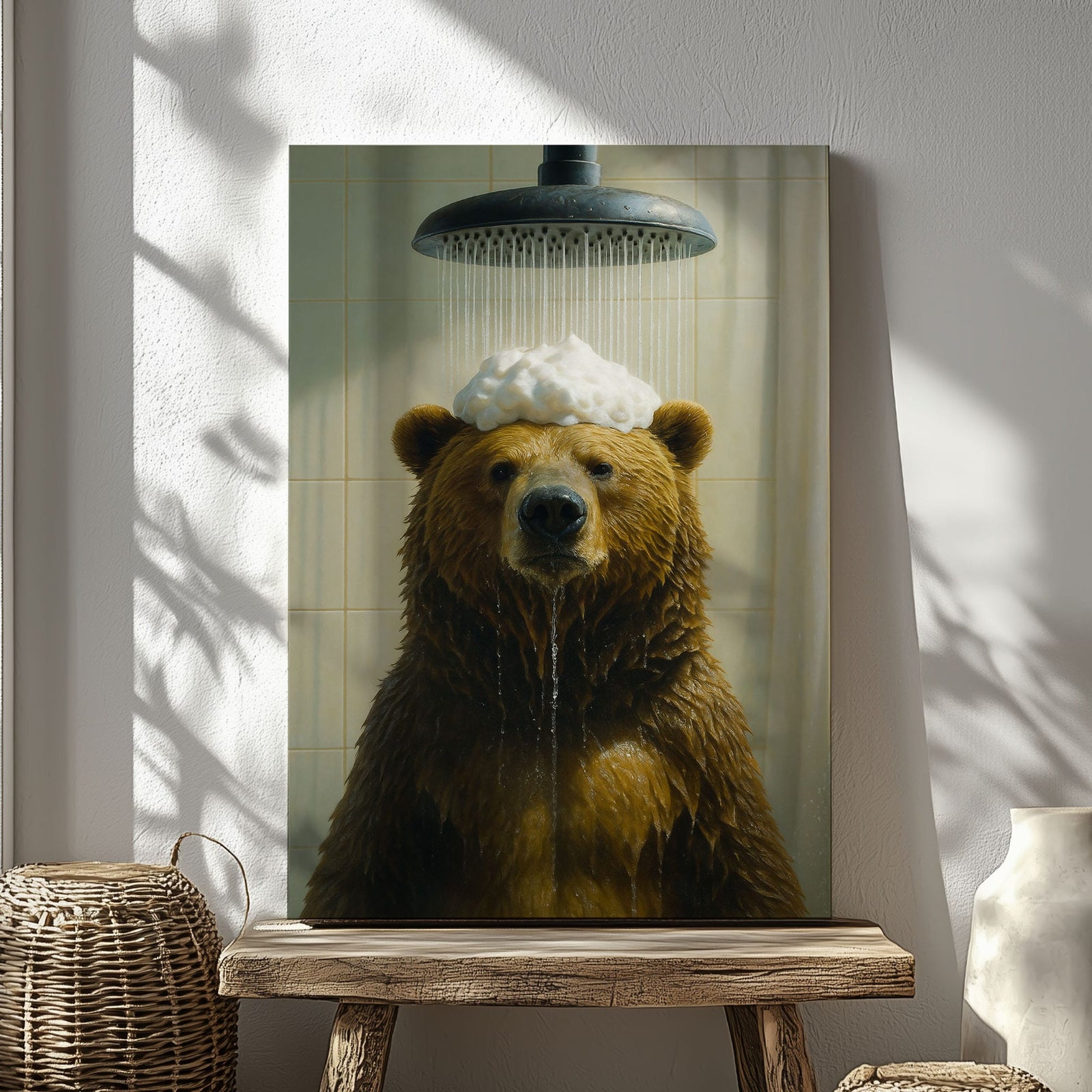 Blisscorners Funny Bear Shower Wall Art Cute Bear Bathroom Decor LM2611
