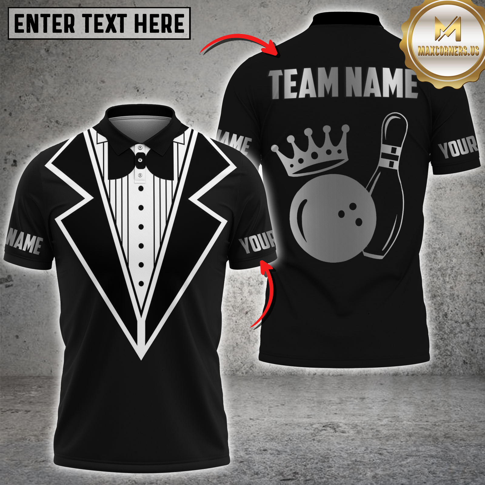 Blisscorners Bowling Tuxedo Crown Ball Black Personalized Name 3D Unisex Shirt