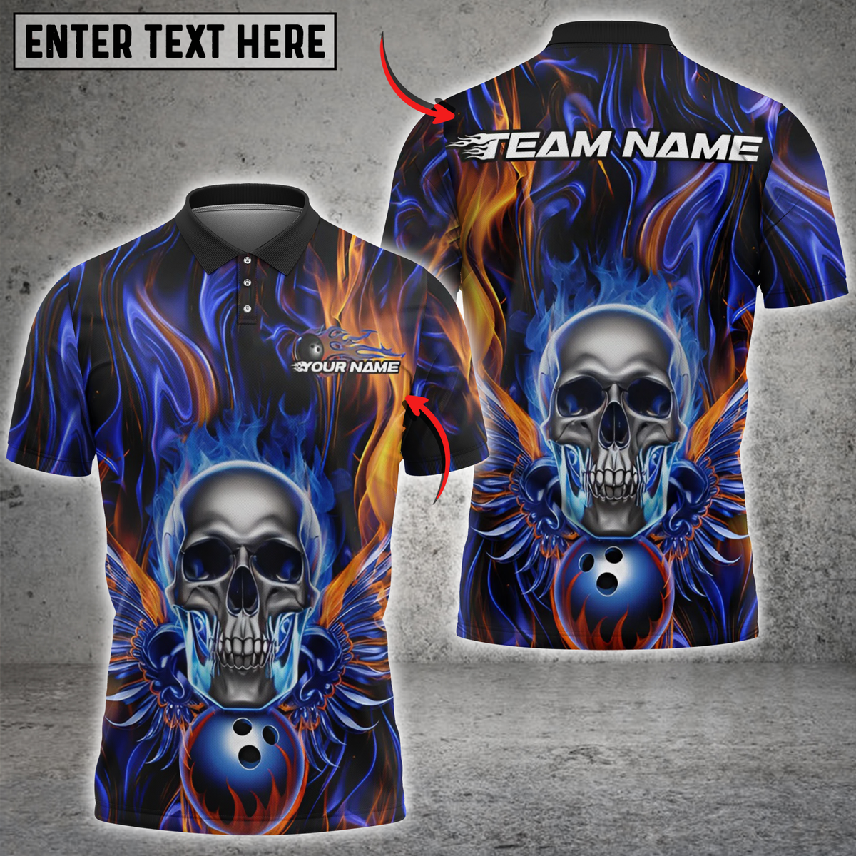 Blisscorners Bowling Fiery Blue Skull with Bowling Ball Multicolor Customized Name, Team Name 3D Shirts