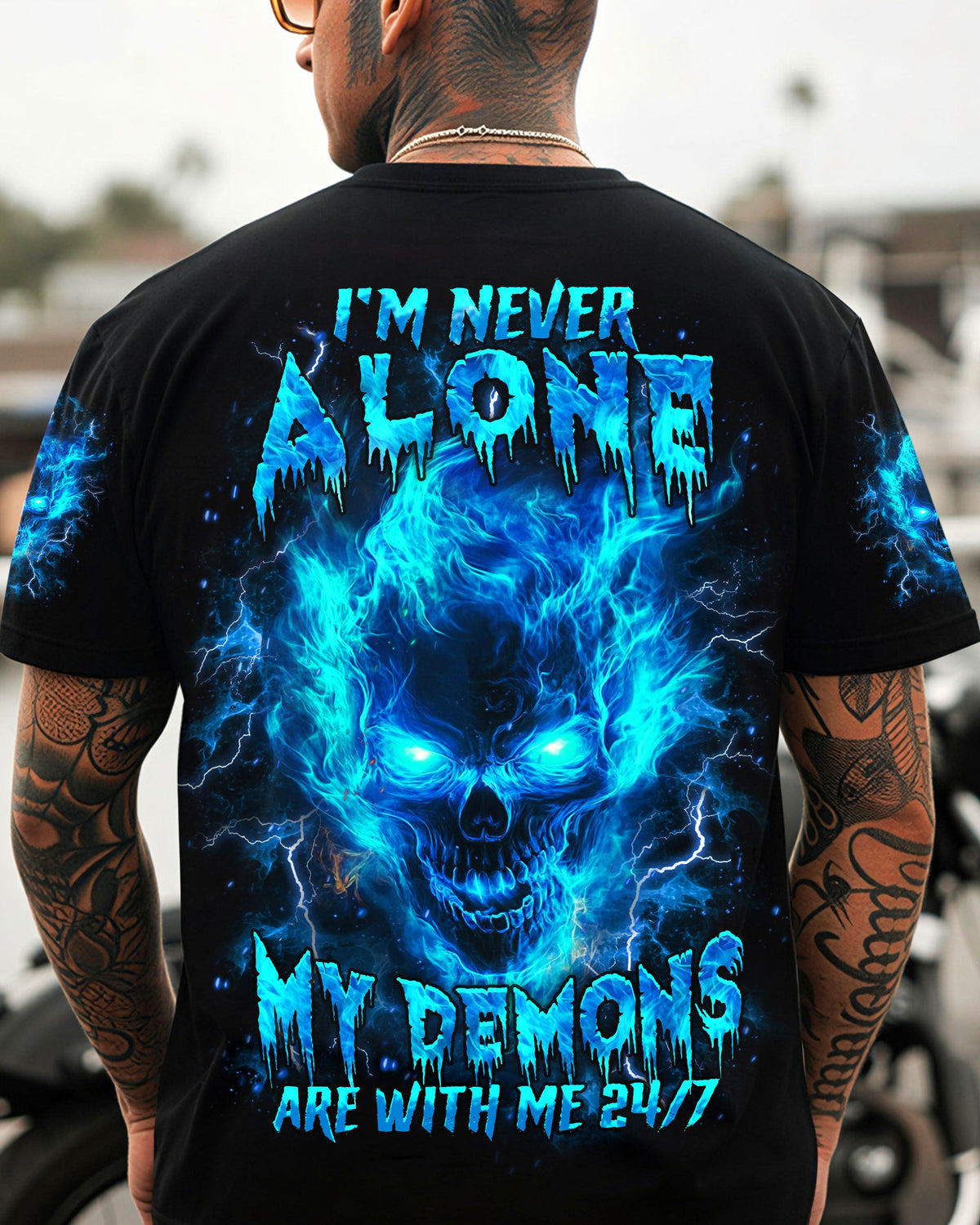 BLISSCORNERS I'M NEVER ALONE SKULL DEMON ALL OVER PRINT