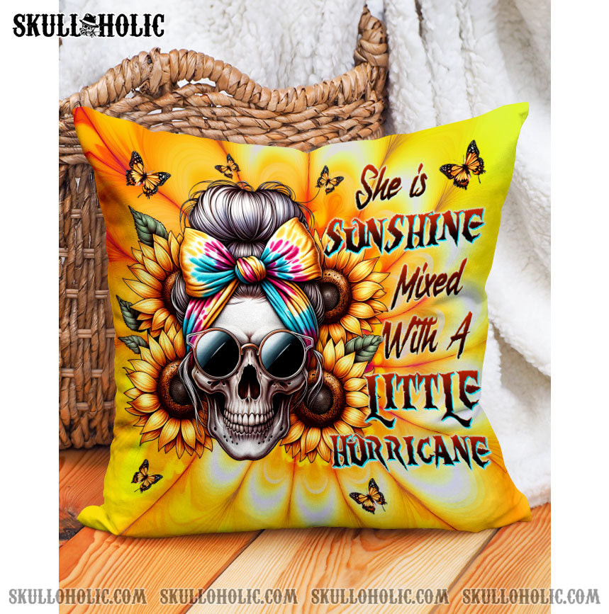 BLISSCORNERS PERSONALIZED SHE IS SUNSHINE SKULL MESSY BUN TIE DYE PILLOW