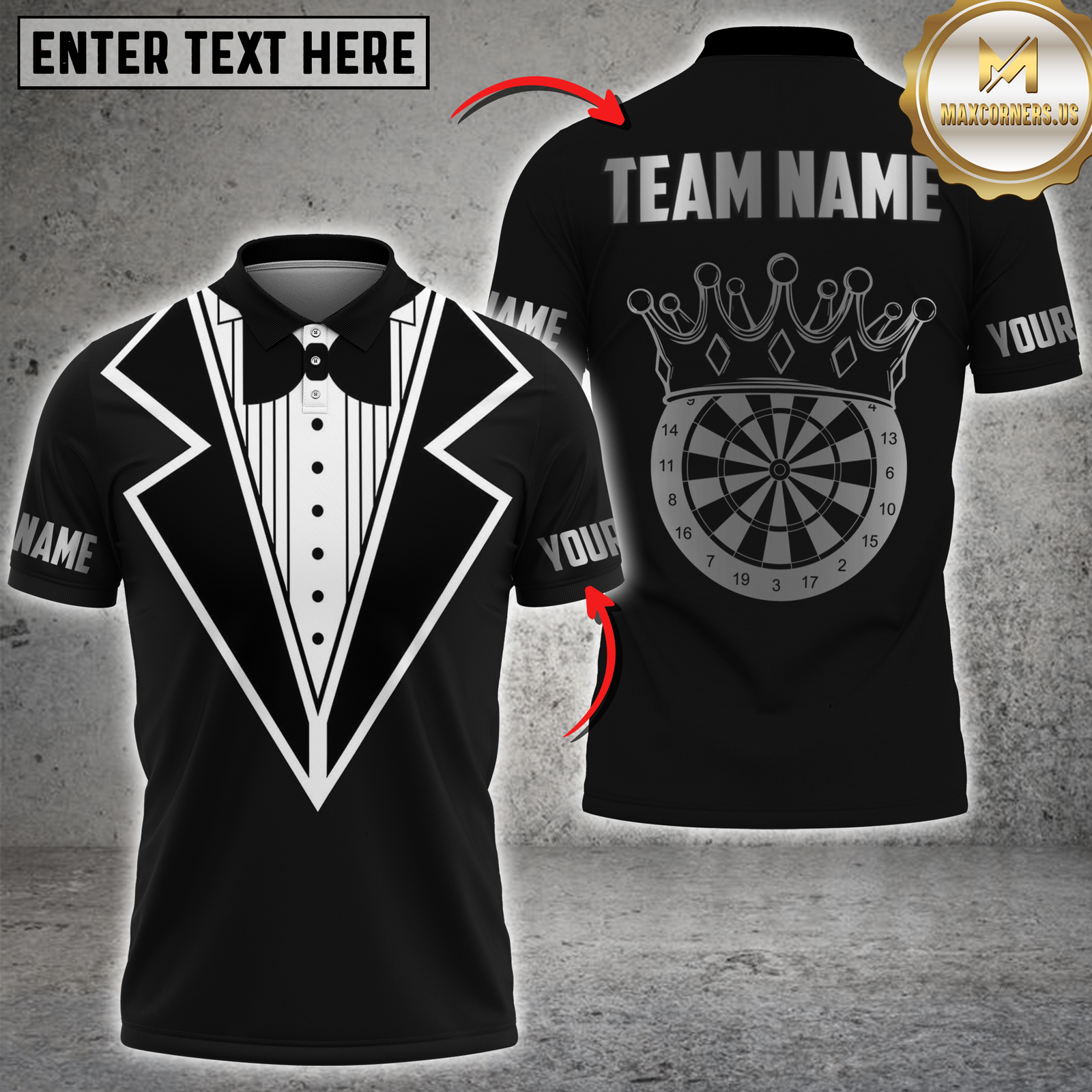 Blisscorners Darts Tuxedo Crown Board Black Personalized Name 3D Unisex Shirt