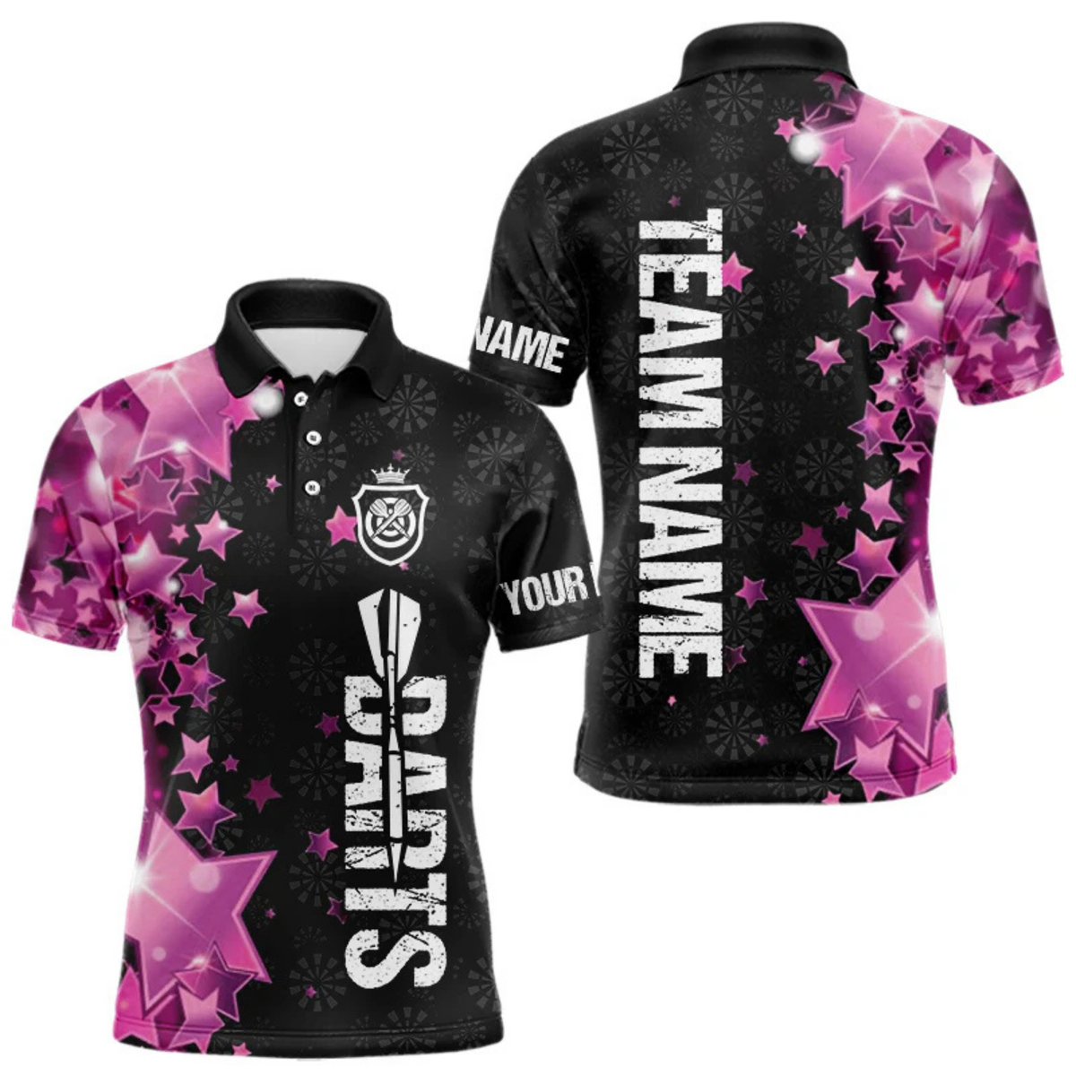 Blisscorners Pink And Black Custom Star Dart Shirts For Men, Glowing Dart Jerseys Funny Darts Team Shirts LM154