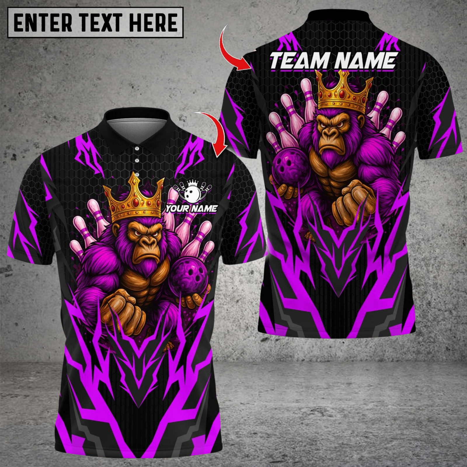 Blisscorners Bowling Gorilla King Crown Multicolor Customized Name, Team Name 3D Shirts