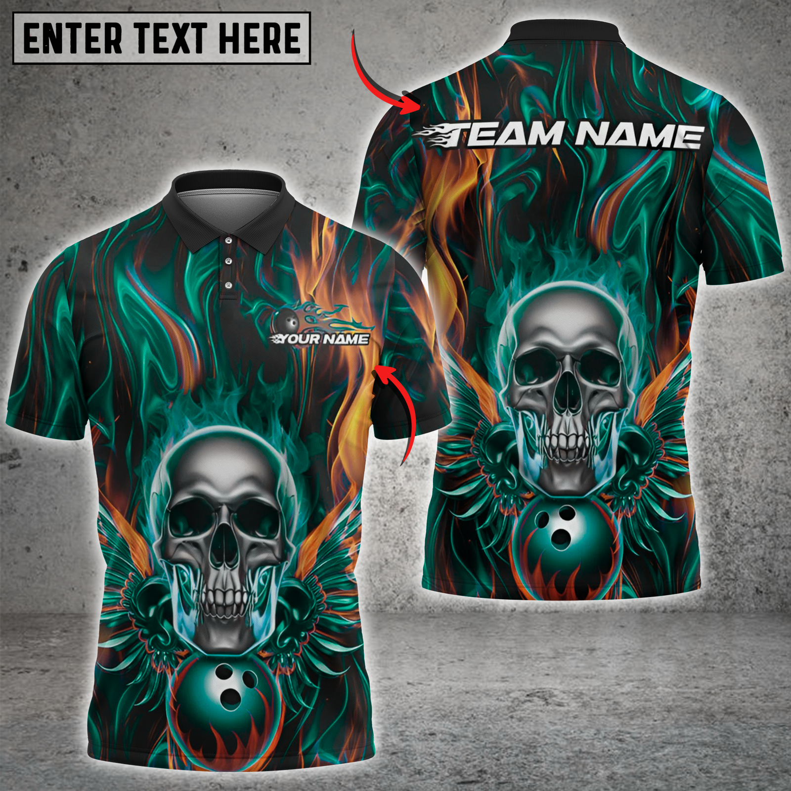 Blisscorners Bowling Fiery Blue Skull with Bowling Ball Multicolor Customized Name, Team Name 3D Shirts