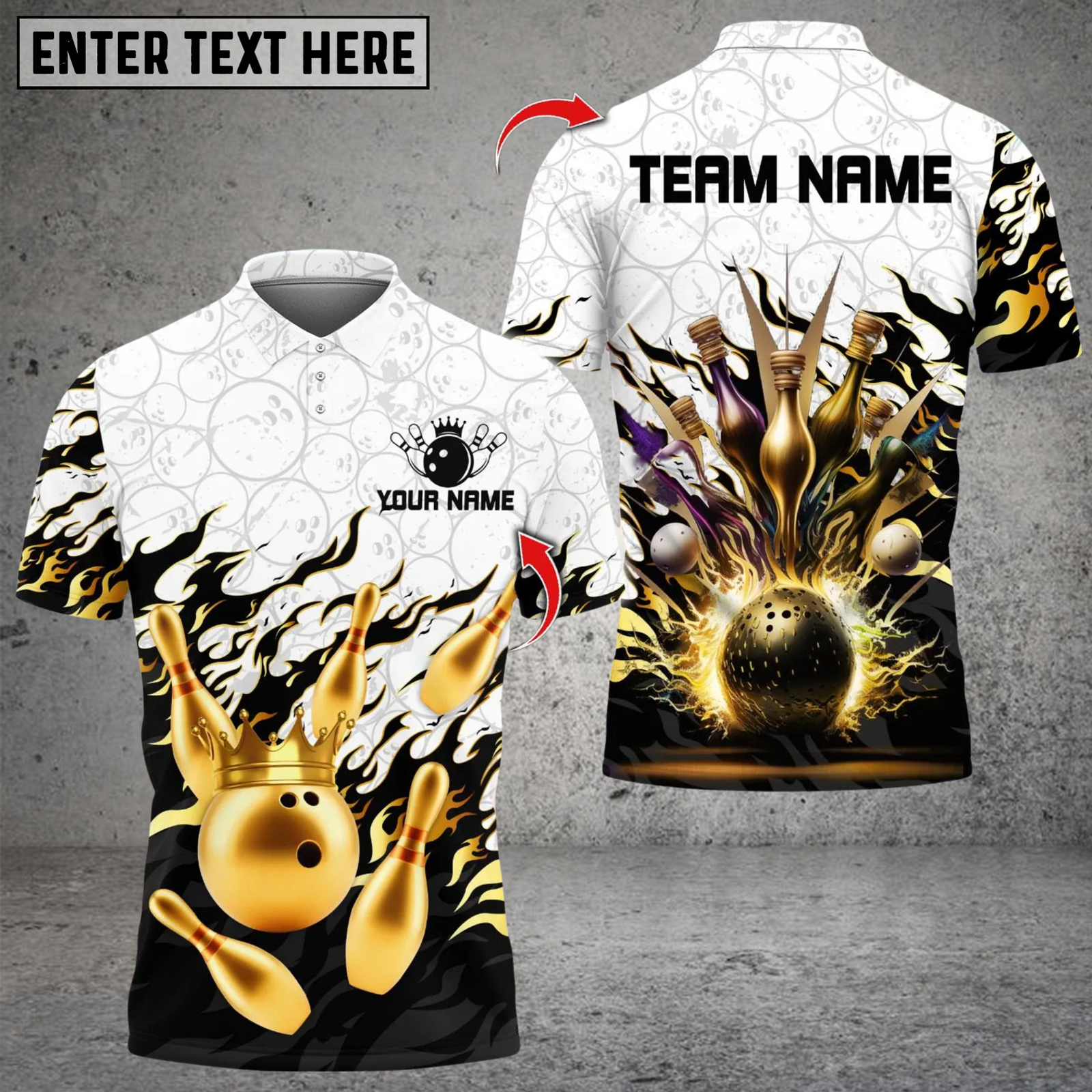Blisscorners Bowling Golden Fire Paint Multicolor Customized Name, Team Name 3D Shirts