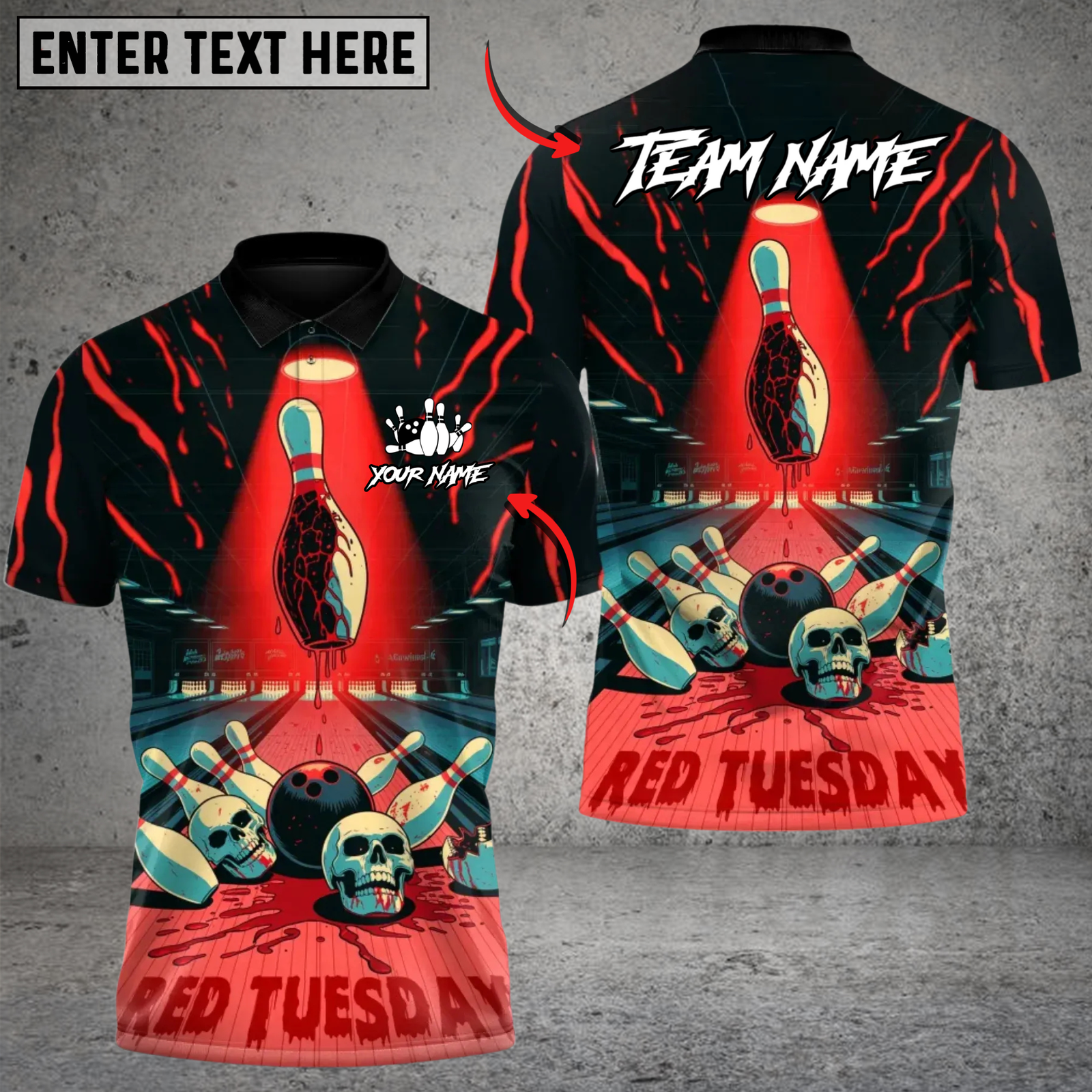 Blisscorners Bowling Red Tuesday Horror Multicolor Customized Name, Team Name 3D Shirts