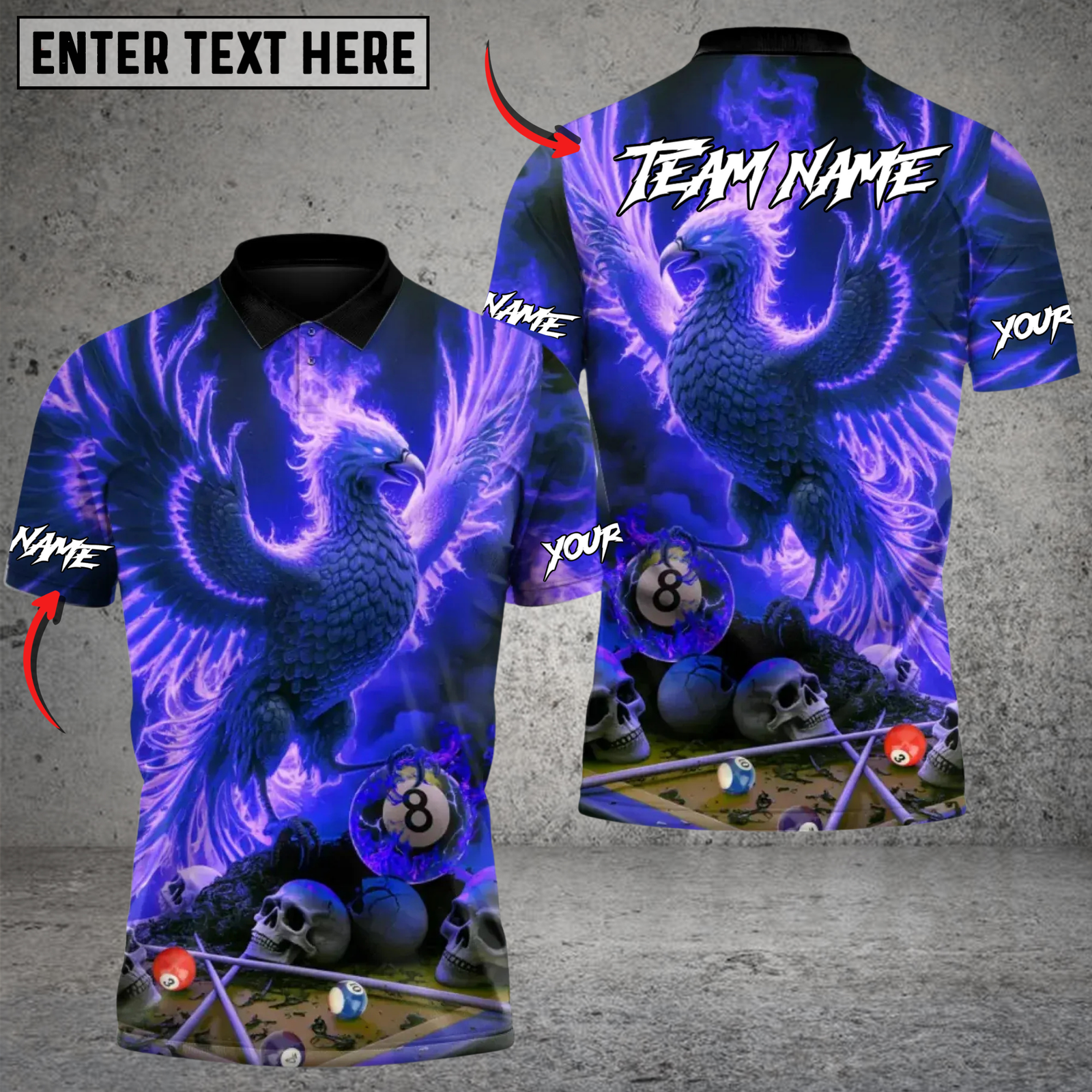 Blisscorners Death & Rebirth Phoenix 8 Ball Billiards Multicolor Customized Name, Team Name 3D Shirts