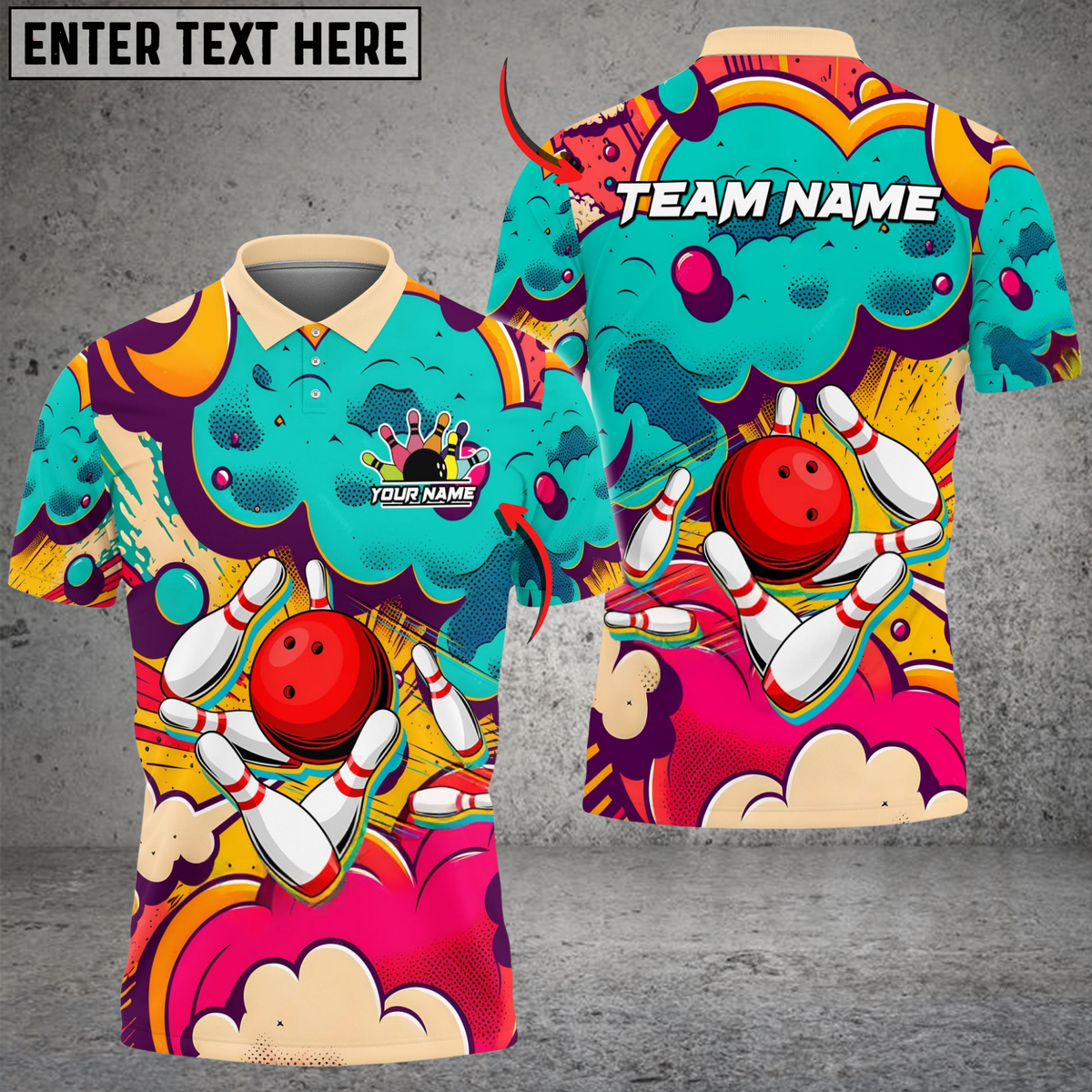 Blisscorners Bowling Retro Graffiti 2 Multicolor Customized Name, Team Name 3D Shirts